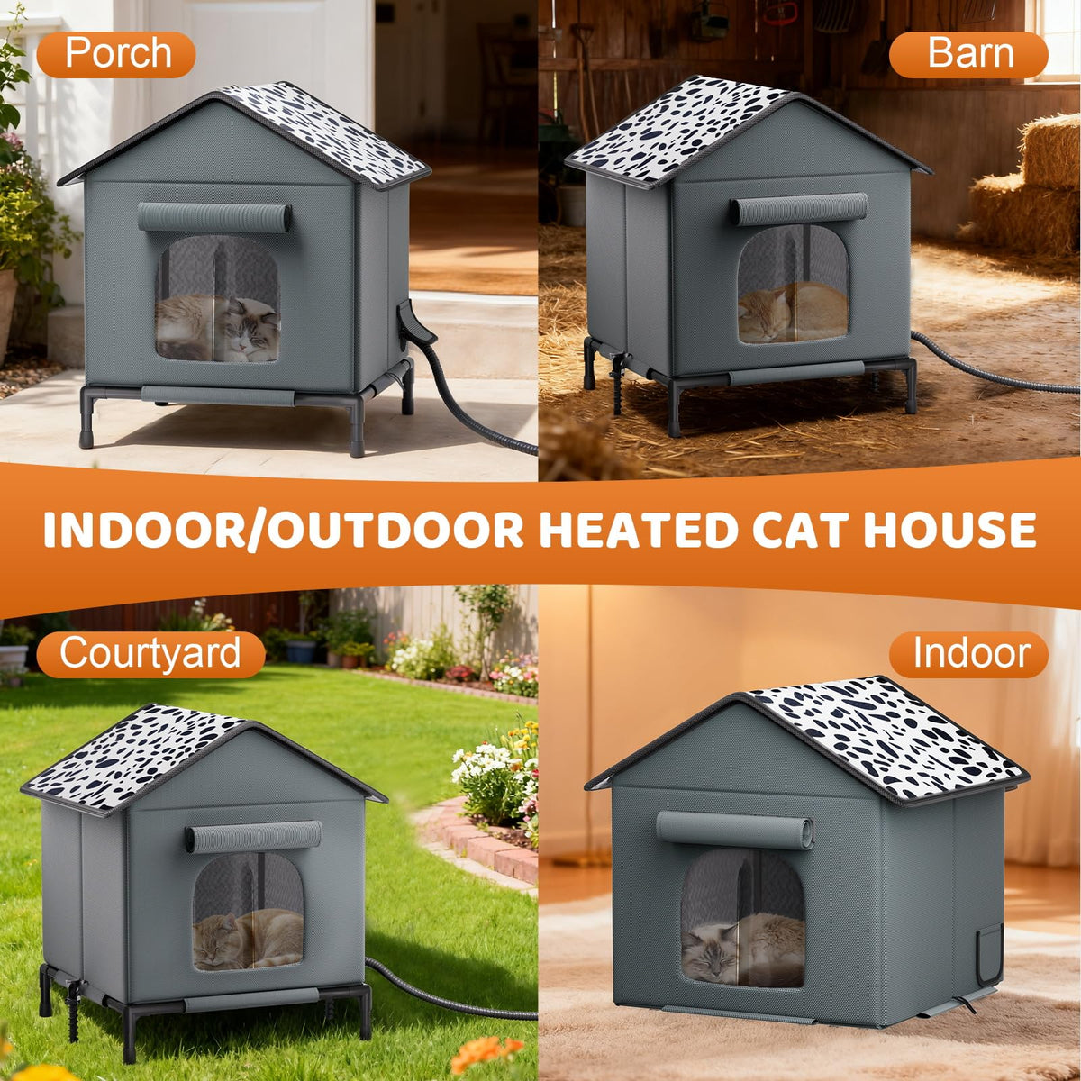 Heated Weatherproof Insulated Cat House with Heating Pad C81373