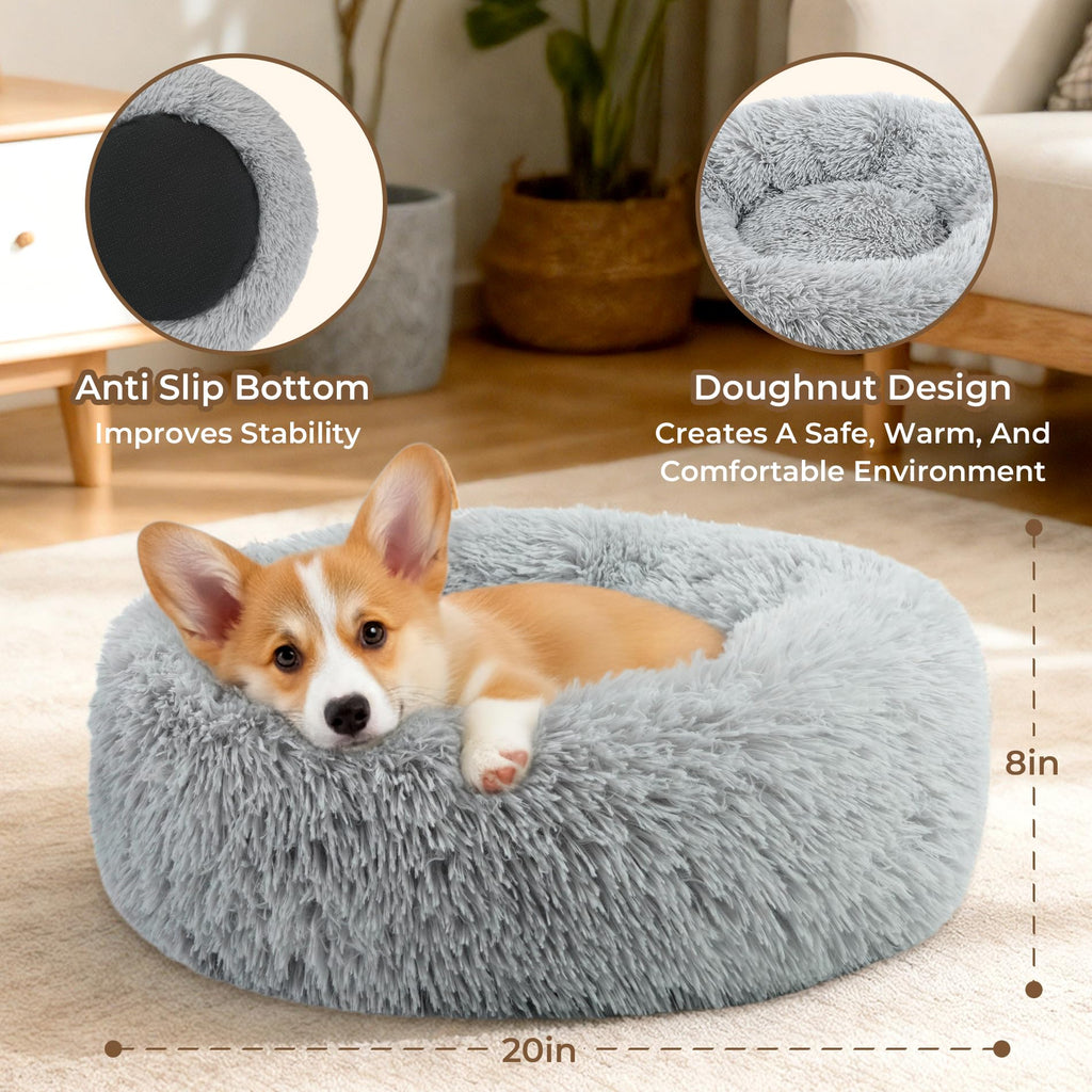 Round Fluffy Washable Anti-Anxiety Dog and Cat Bed V95961