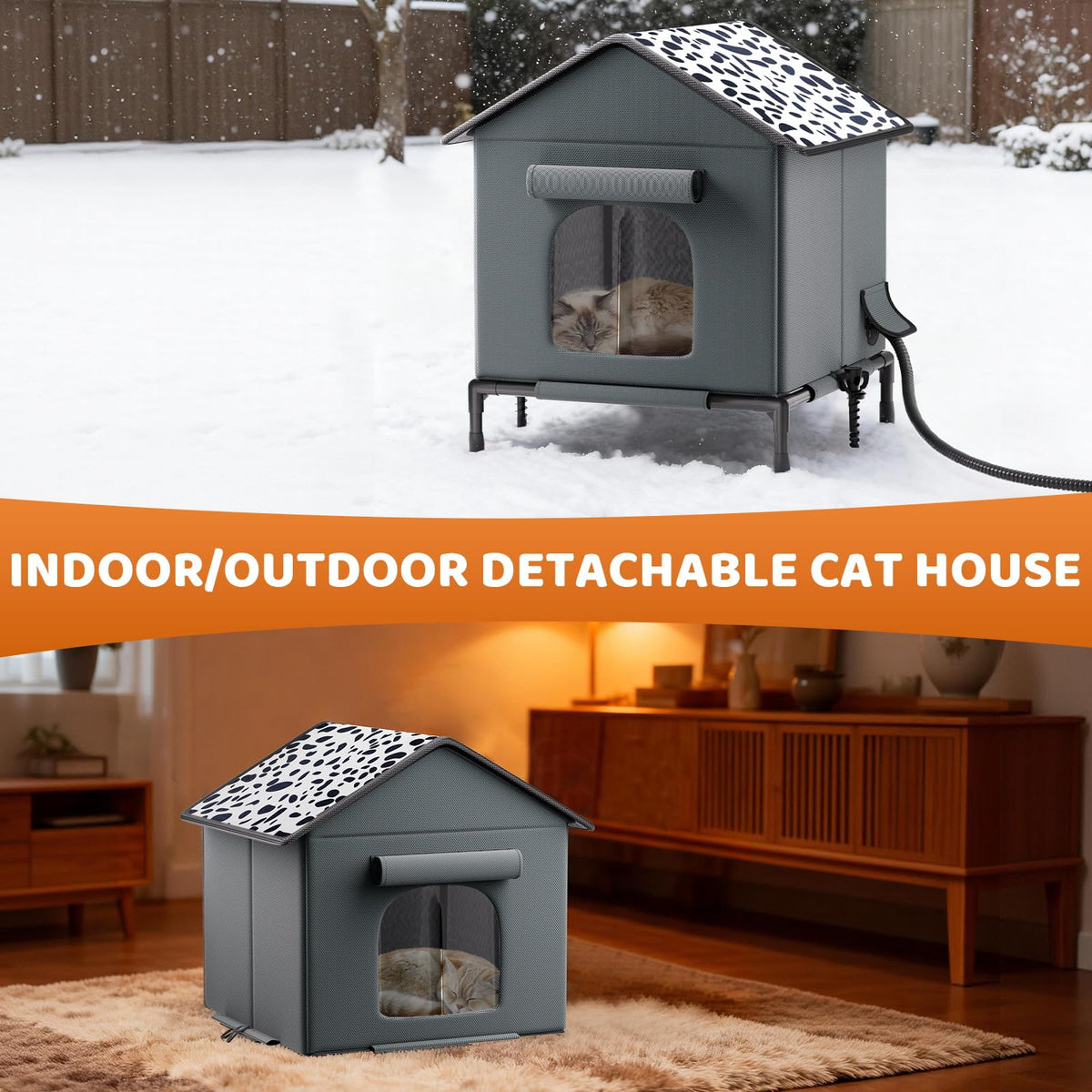 Heated Weatherproof Insulated Cat House with Heating Pad C81373
