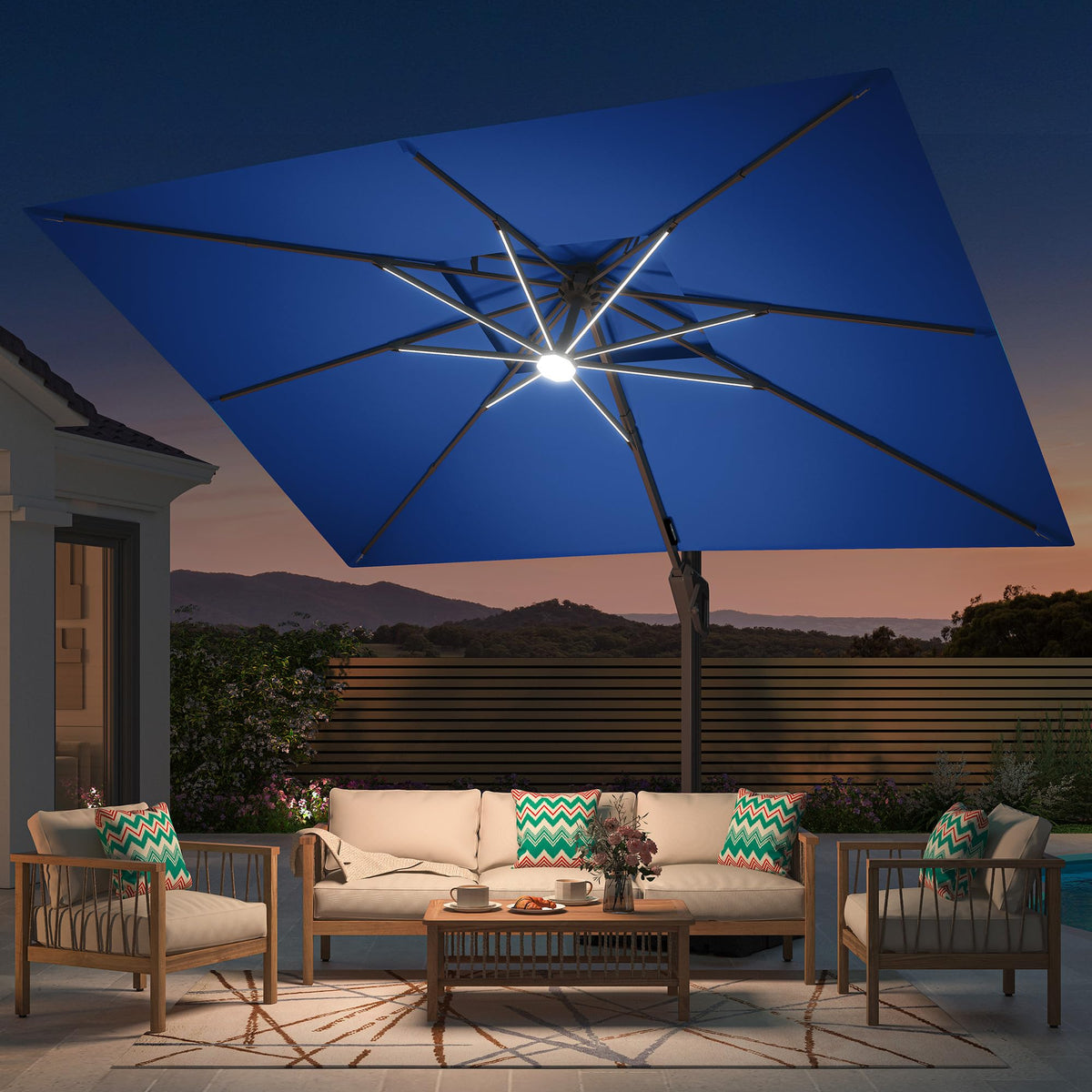 10' X 13' Patio Cantilever Umbrella with Base and LED Lights O638