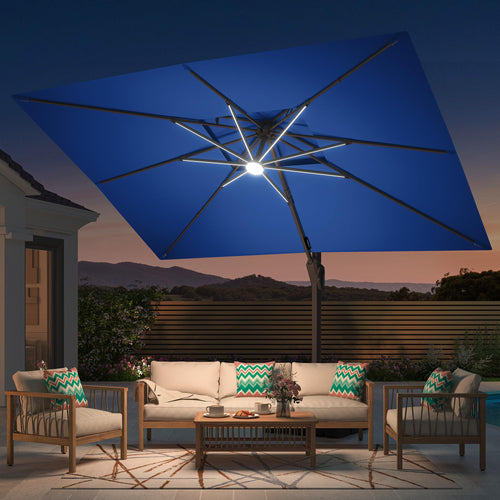 10' X 13' Patio Cantilever Umbrella with Base and LED Lights O638