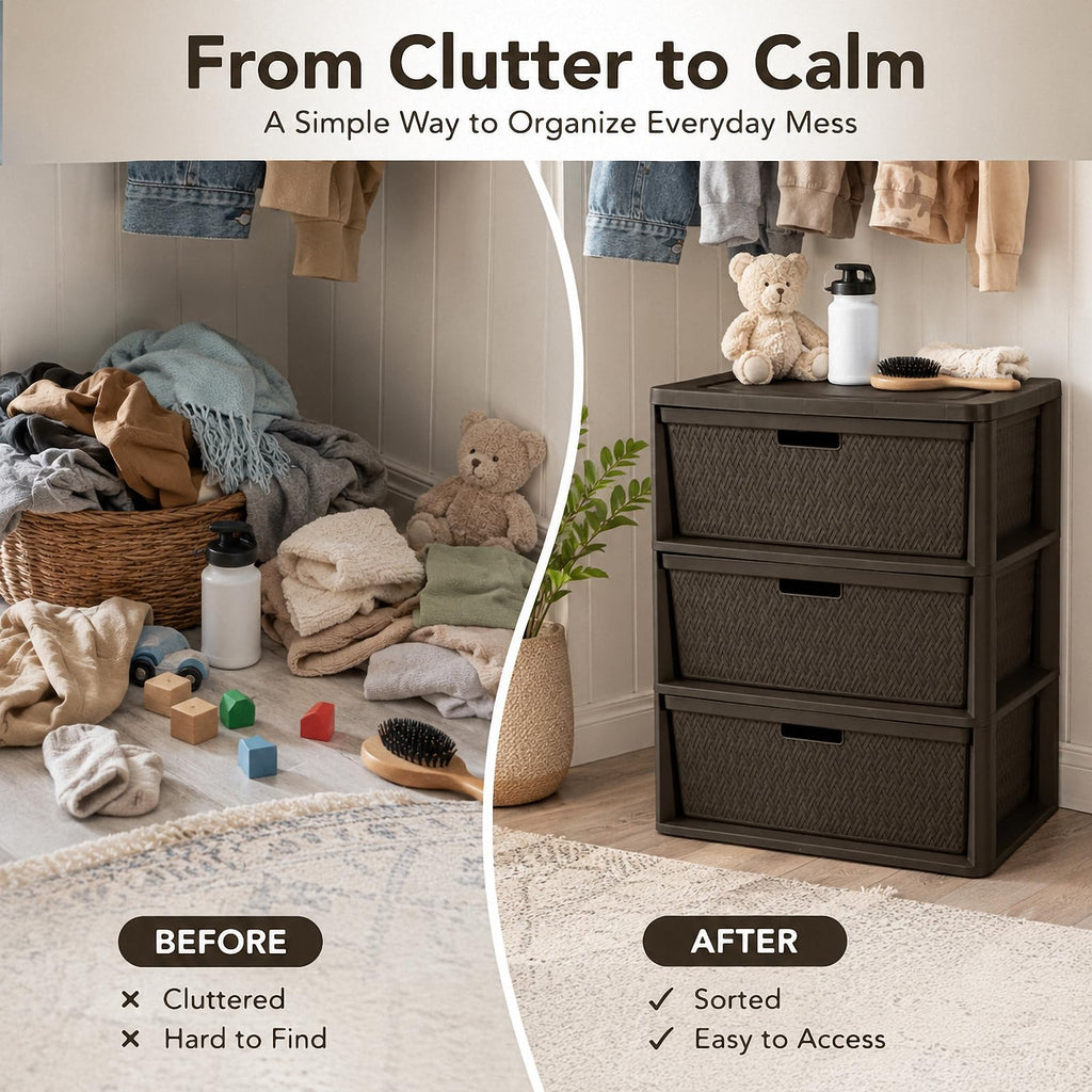 Brown 3 Drawer Plastic Storage Organizer F647890