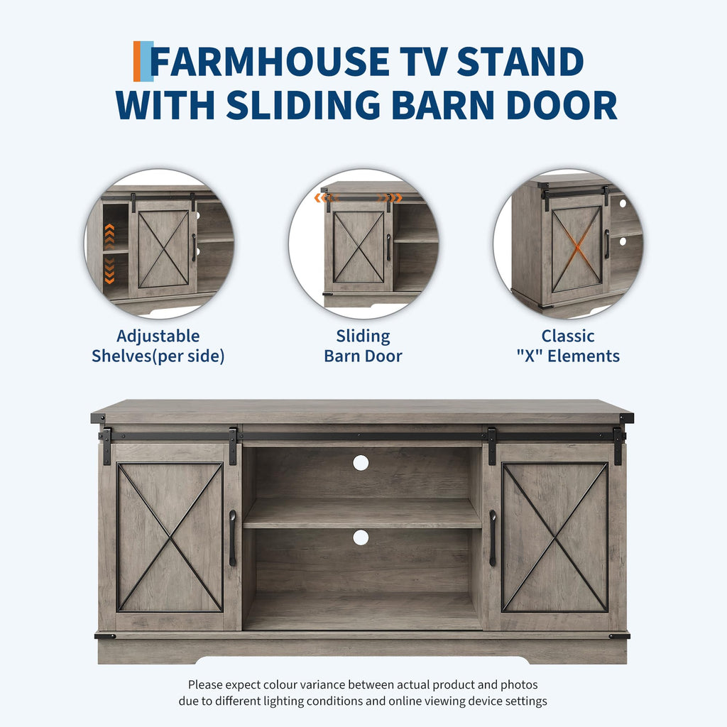 Farmhouse TV Stand with Sliding Barn Doors and Storage Cabinets X17300