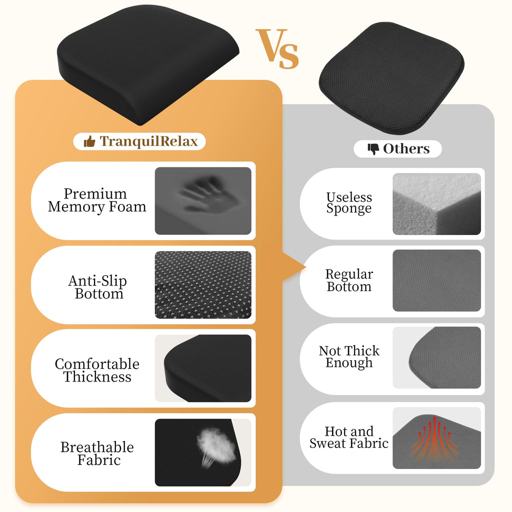 Memory Foam Seat Cushion 3-Inch Black X6237
