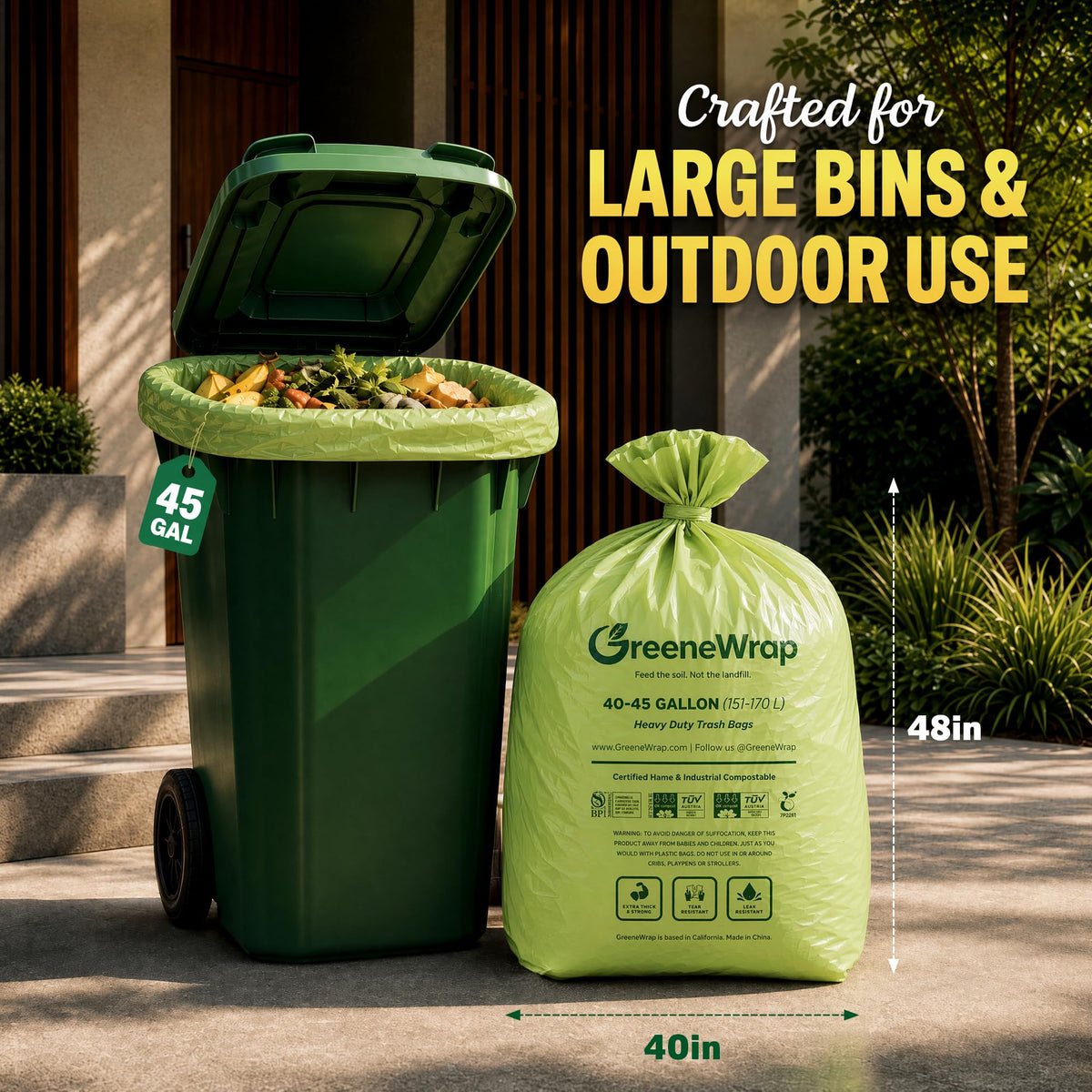 45 Gallon Compostable Trash Bags 20 Count 1.6 Mil B70228
