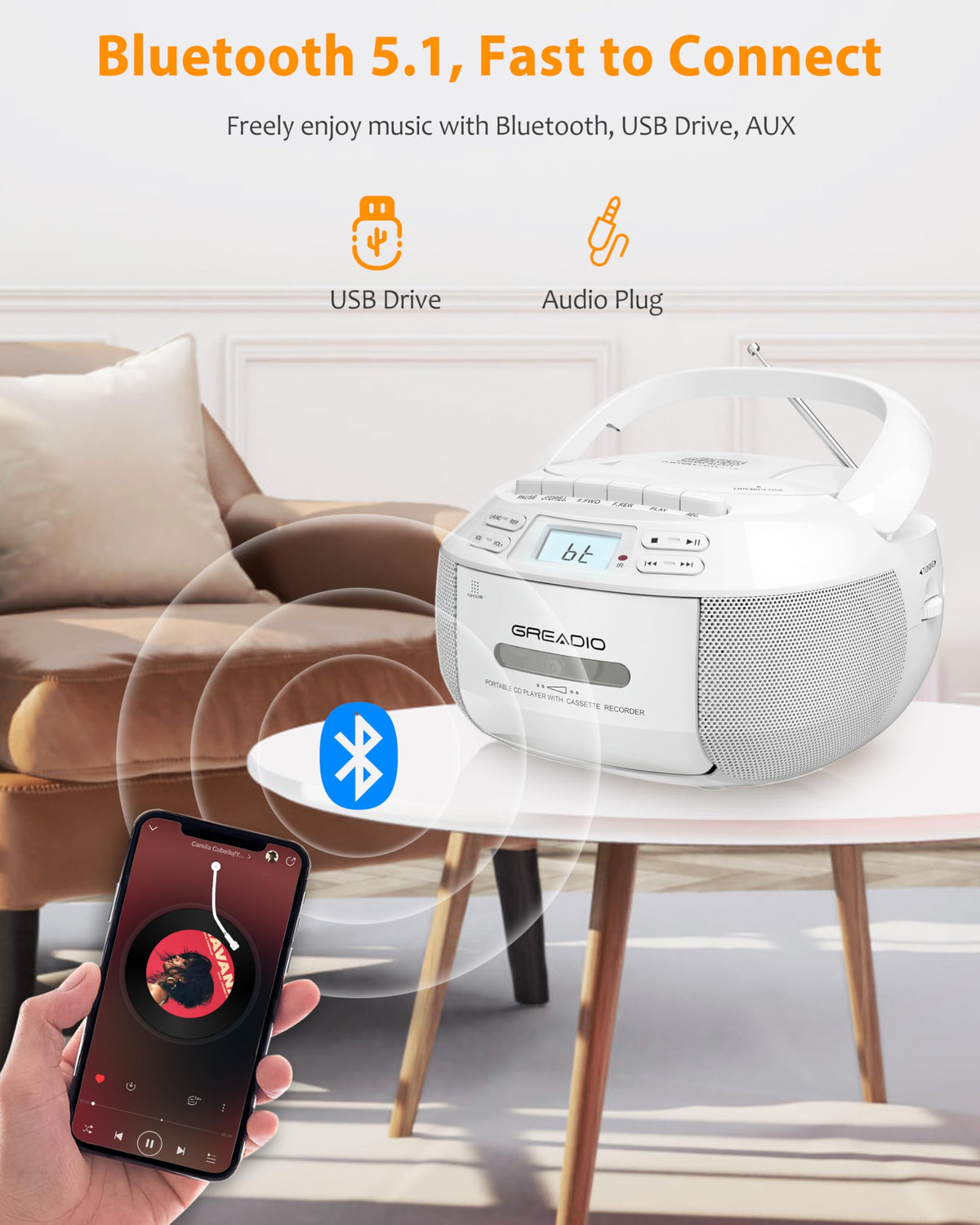 CD Player Boombox Cassette Player Combo with Bluetooth, AM/FM Radio F652065