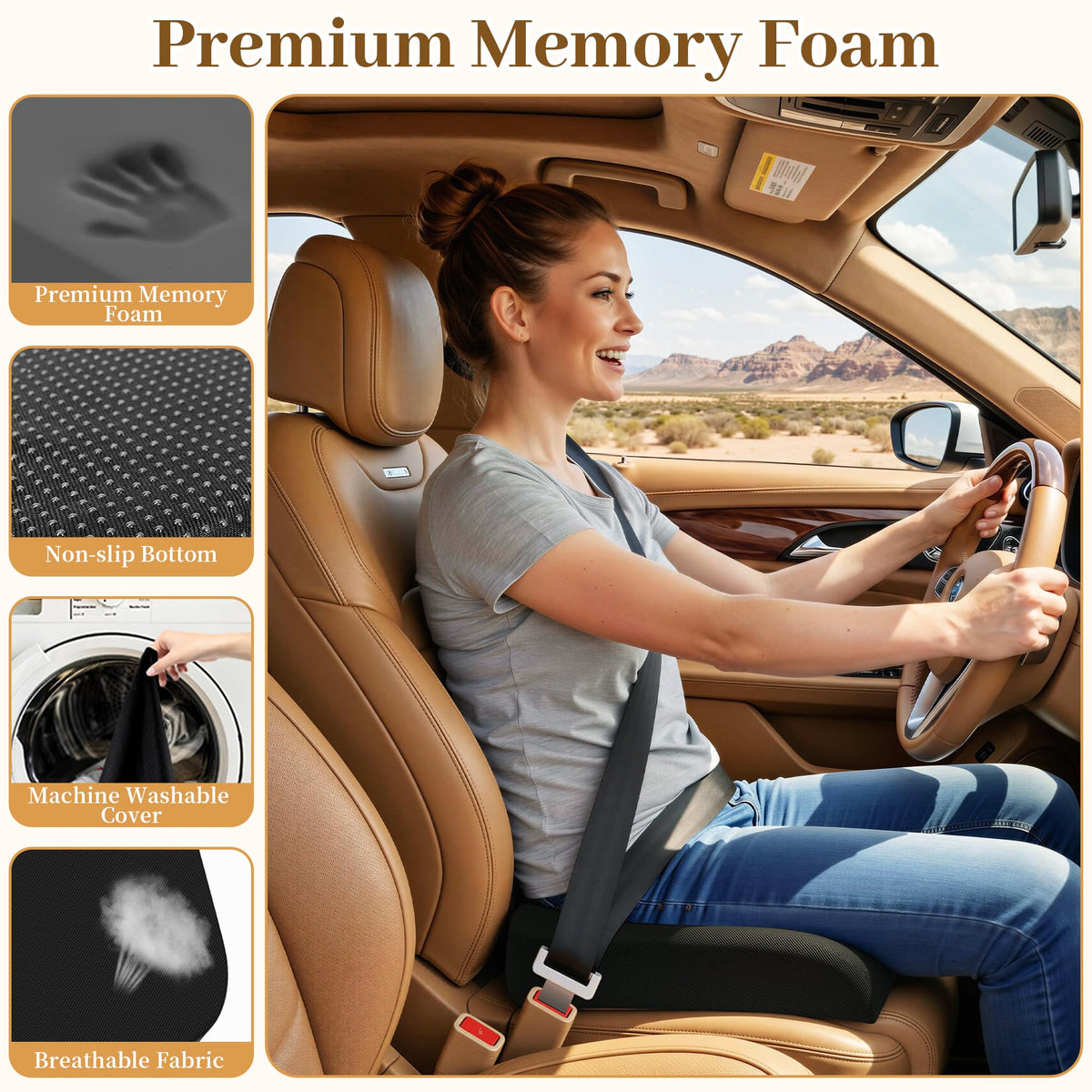Memory Foam Seat Cushion 3-Inch Black X6237