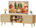 65 Inch Rattan TV Stand with Adjustable Shelf and 2 Cabinets P769