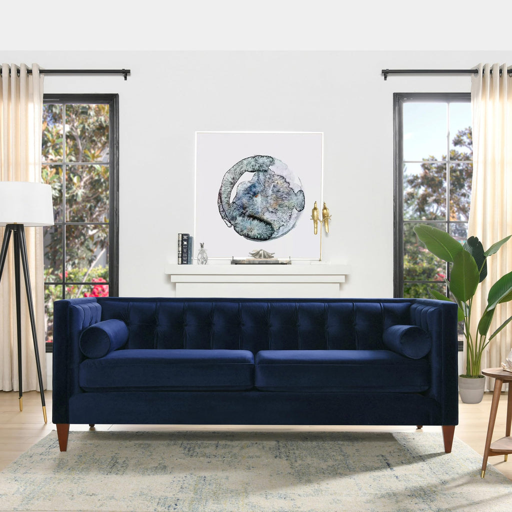 84" Navy Blue Tufted Velvet Sofa B5451