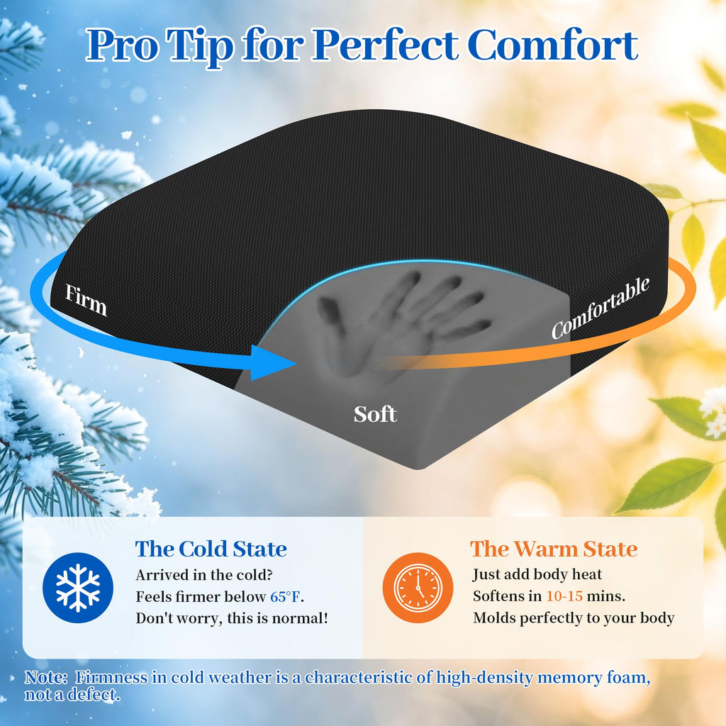 Memory Foam Seat Cushion 3-Inch Black X6237