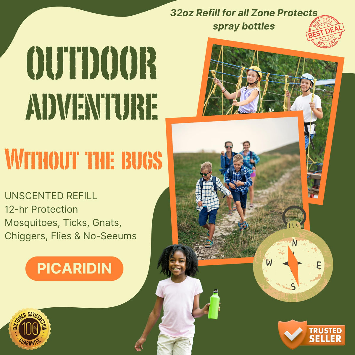Picaridin Insect Repellent Refill, 32oz, 12-Hour DEET-Free Unscented Spray Q51973
