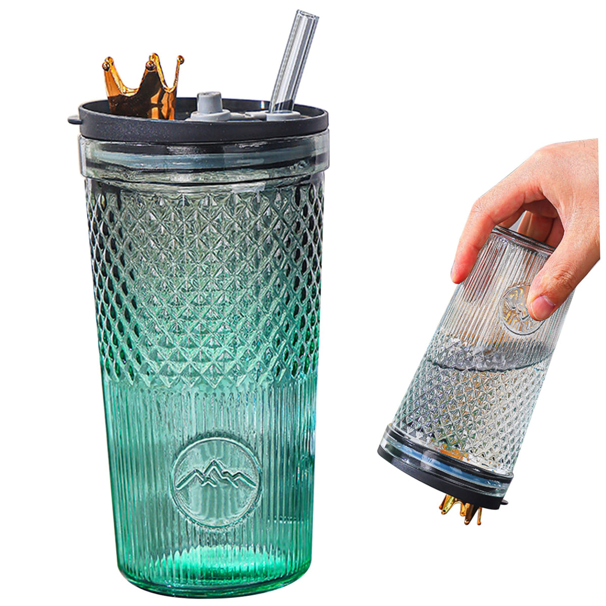 20Oz Glass Tumbler with Straw and Lid E26871