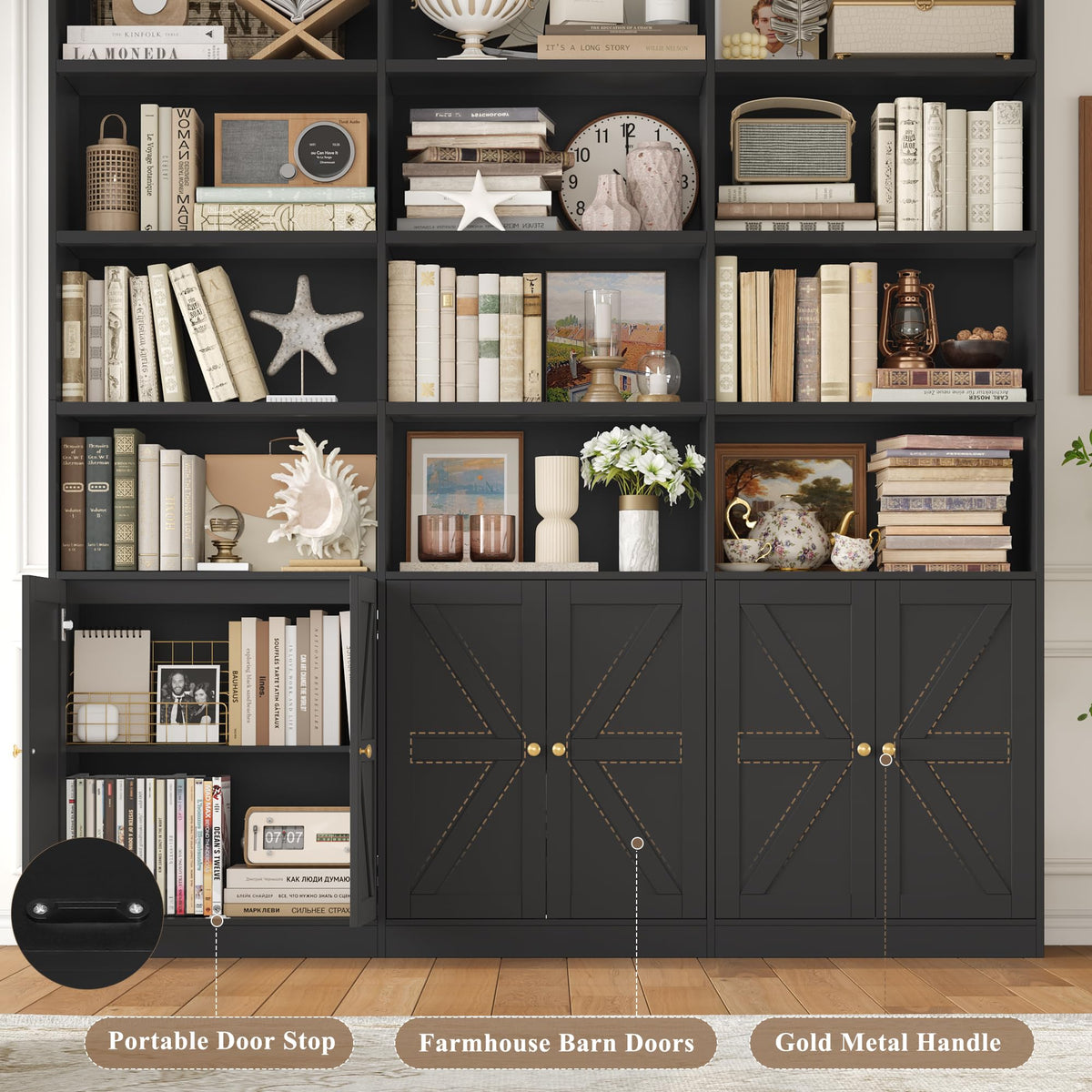 75" Tall Black Bookshelf with 6 Doors A812088