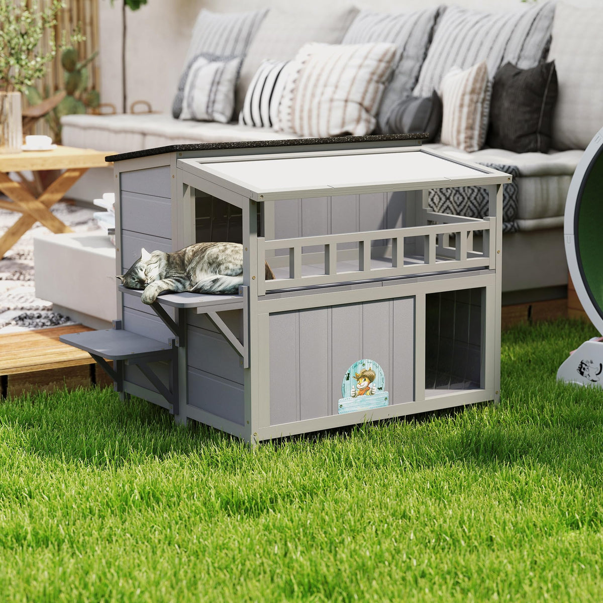 2-Tier Weatherproof Wooden Outdoor Cat House S975