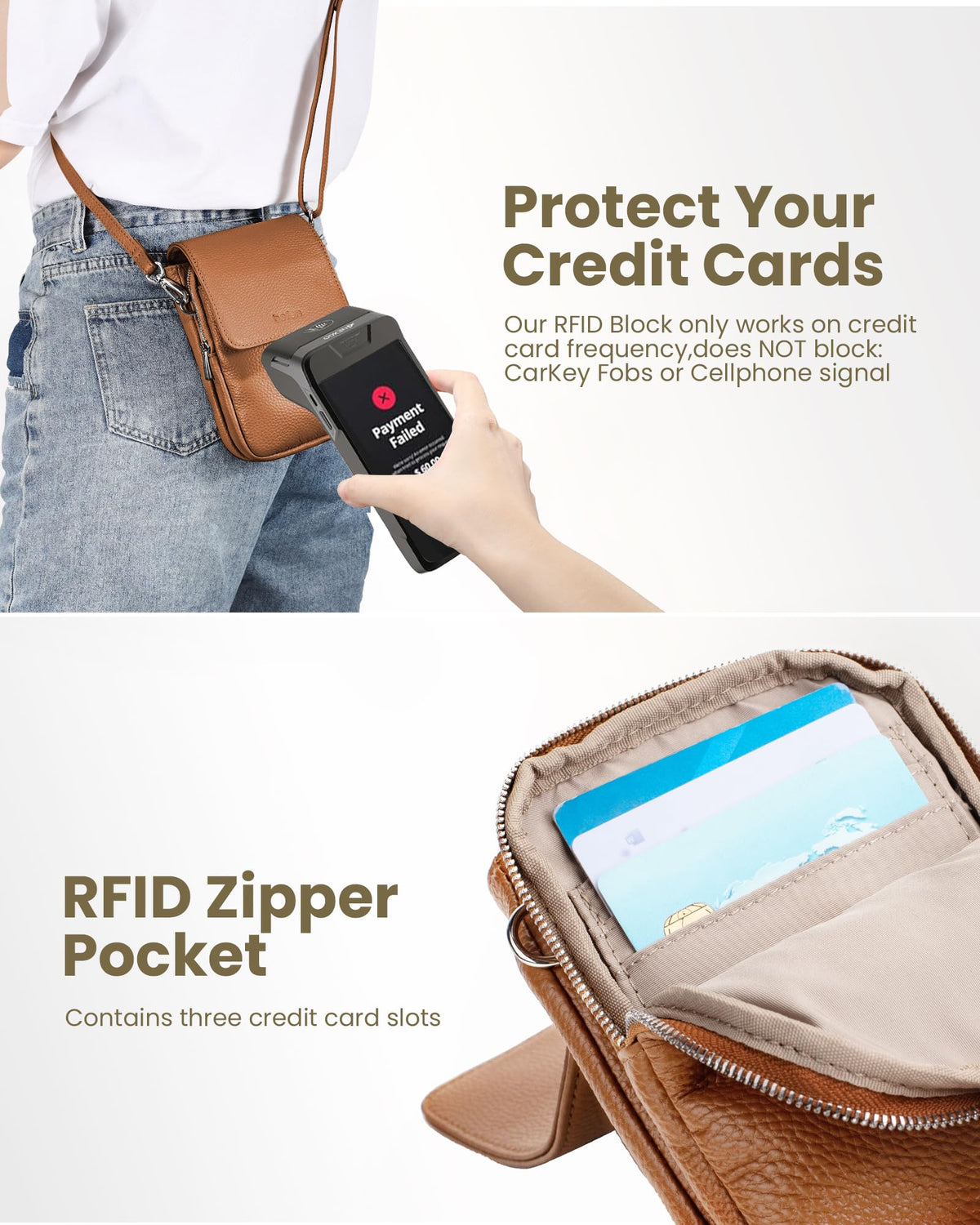 Genuine Leather Crossbody Bag with RFID Blocking Card Slots Q824958