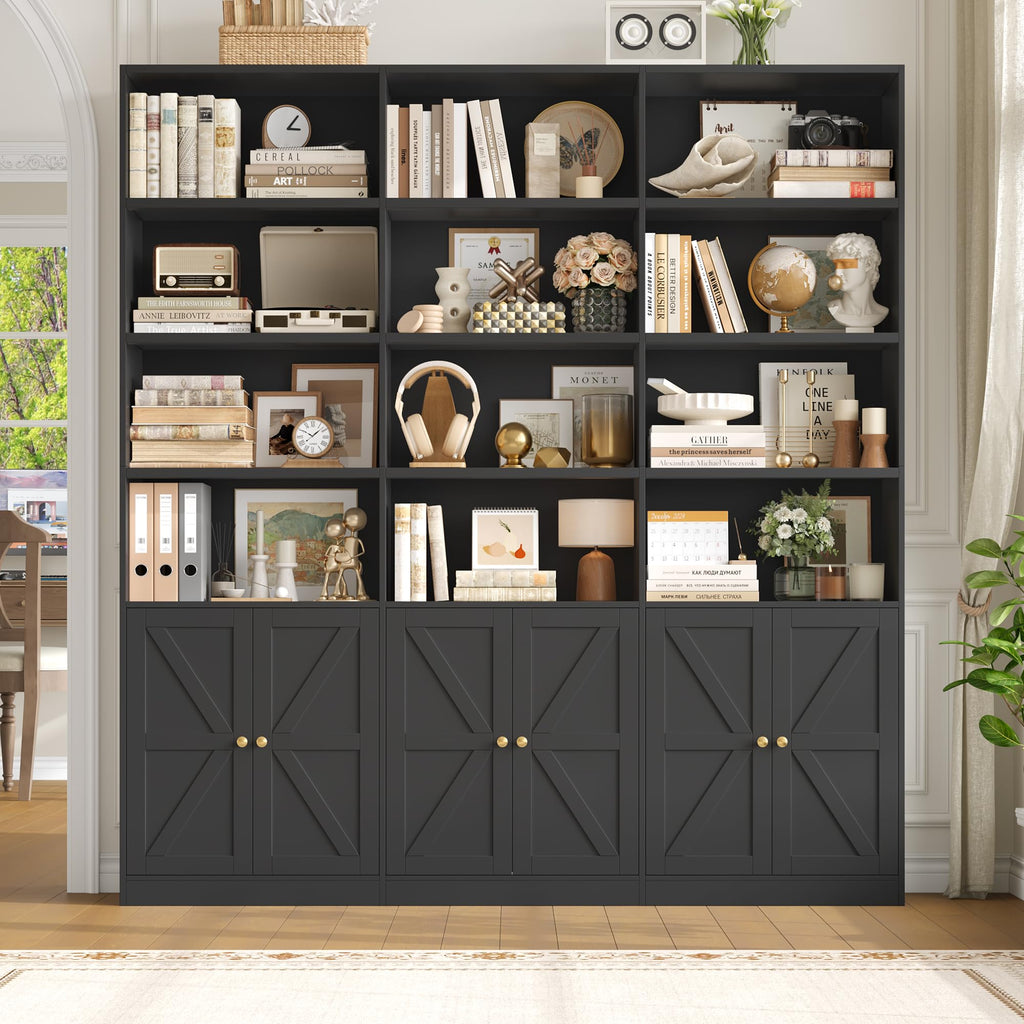 75" Tall Black Bookshelf with 6 Doors A812088