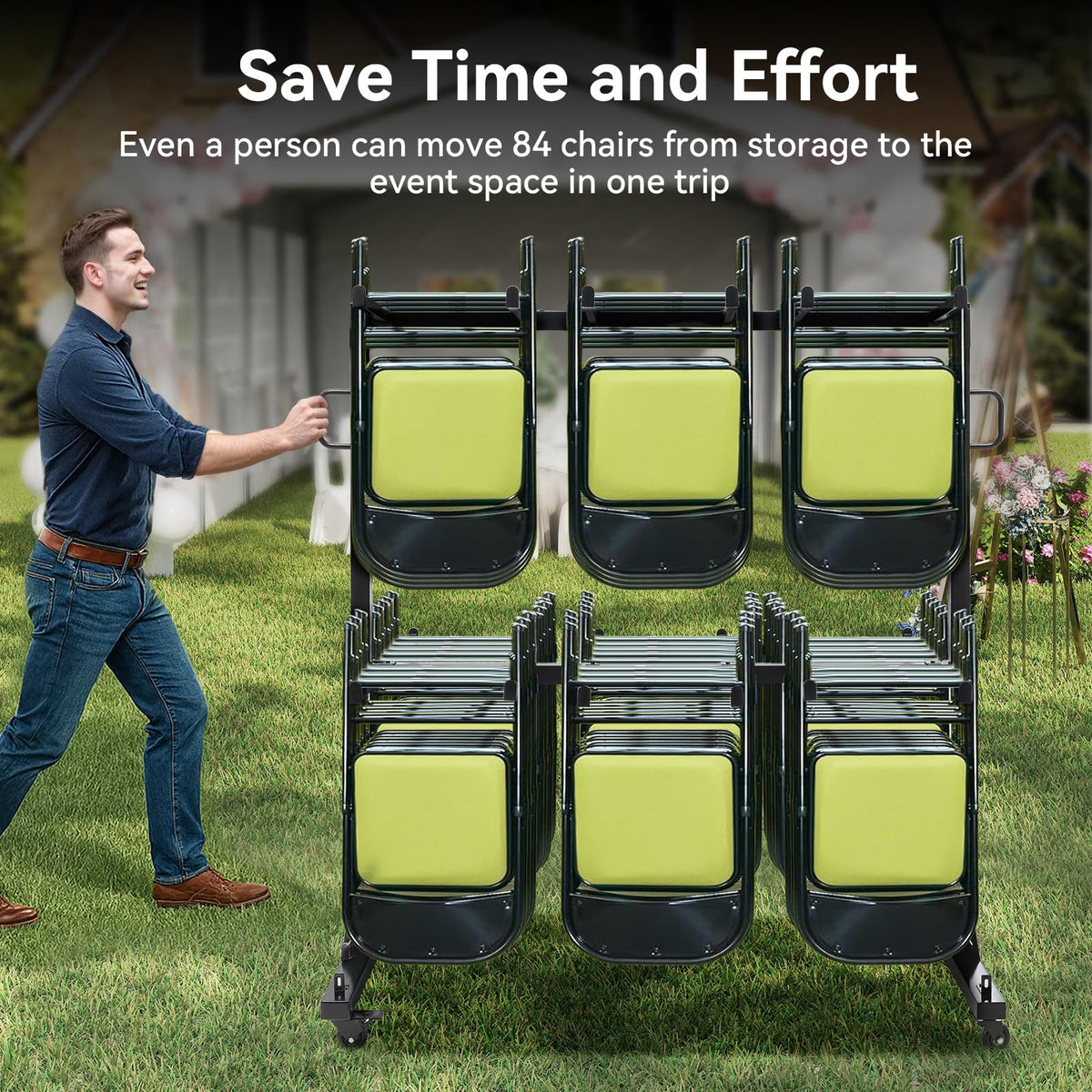 2-Tier Heavy Duty Folding Chair Cart with Wheels N3678