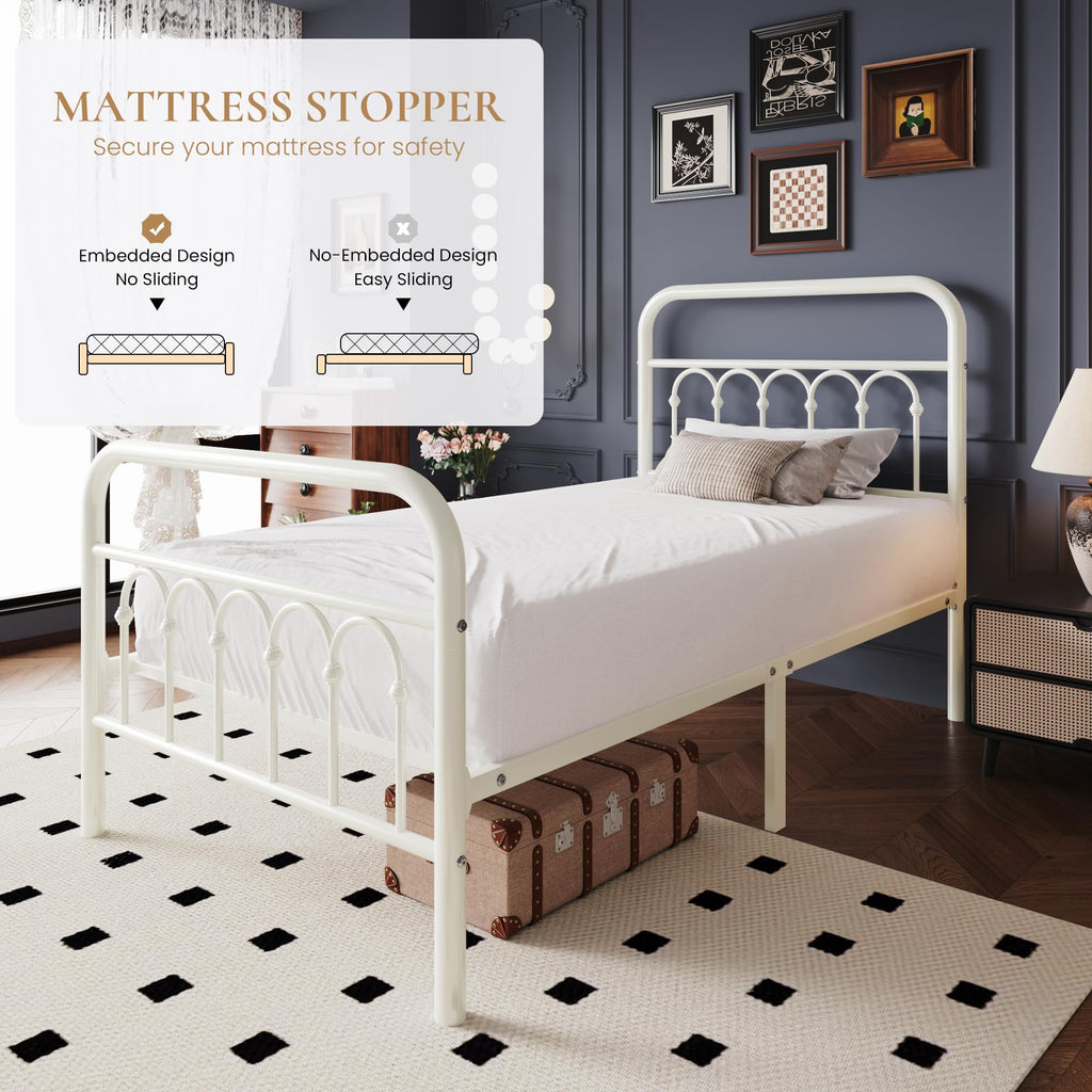 Twin Size Metal Platform Bed Frame with Headboard G57993