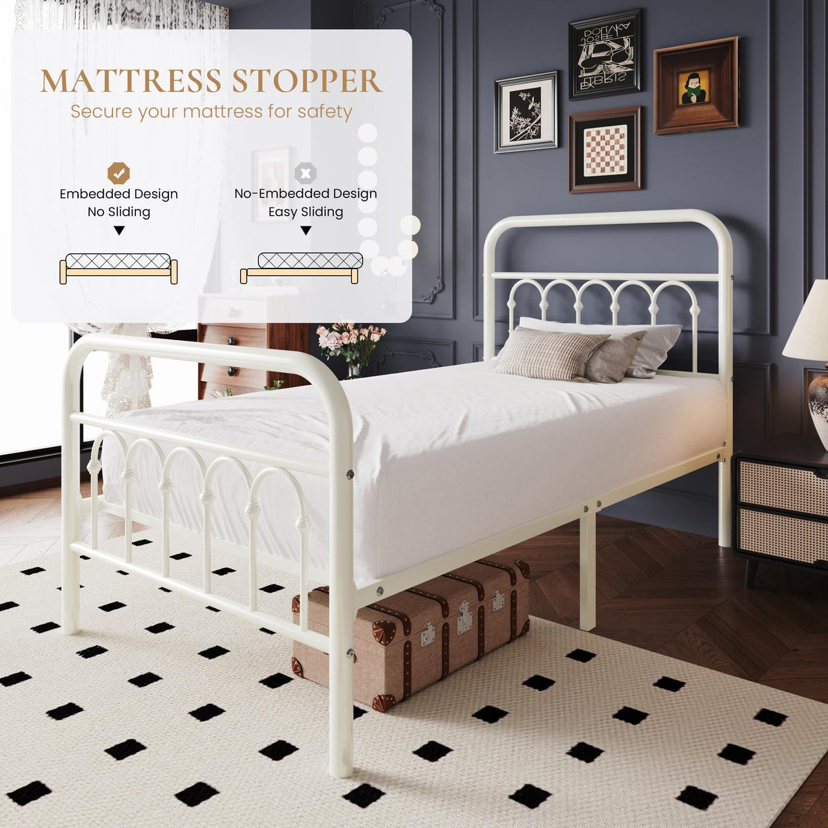 Twin Size Metal Platform Bed Frame with Headboard G57993
