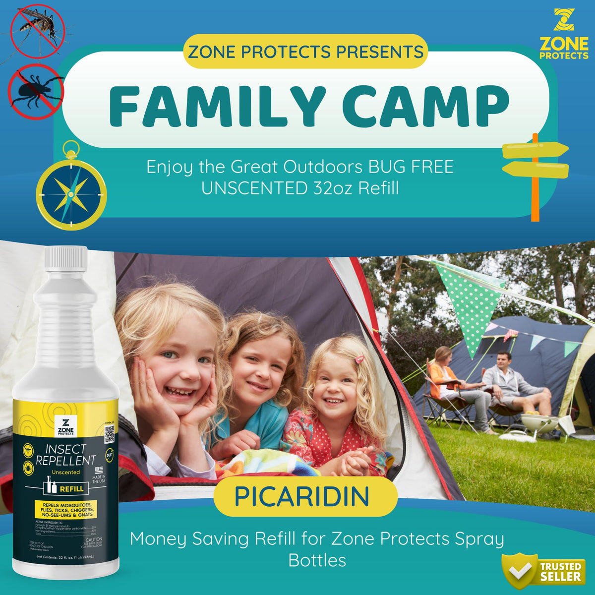 Picaridin Insect Repellent Refill, 32oz, 12-Hour DEET-Free Unscented Spray Q51973