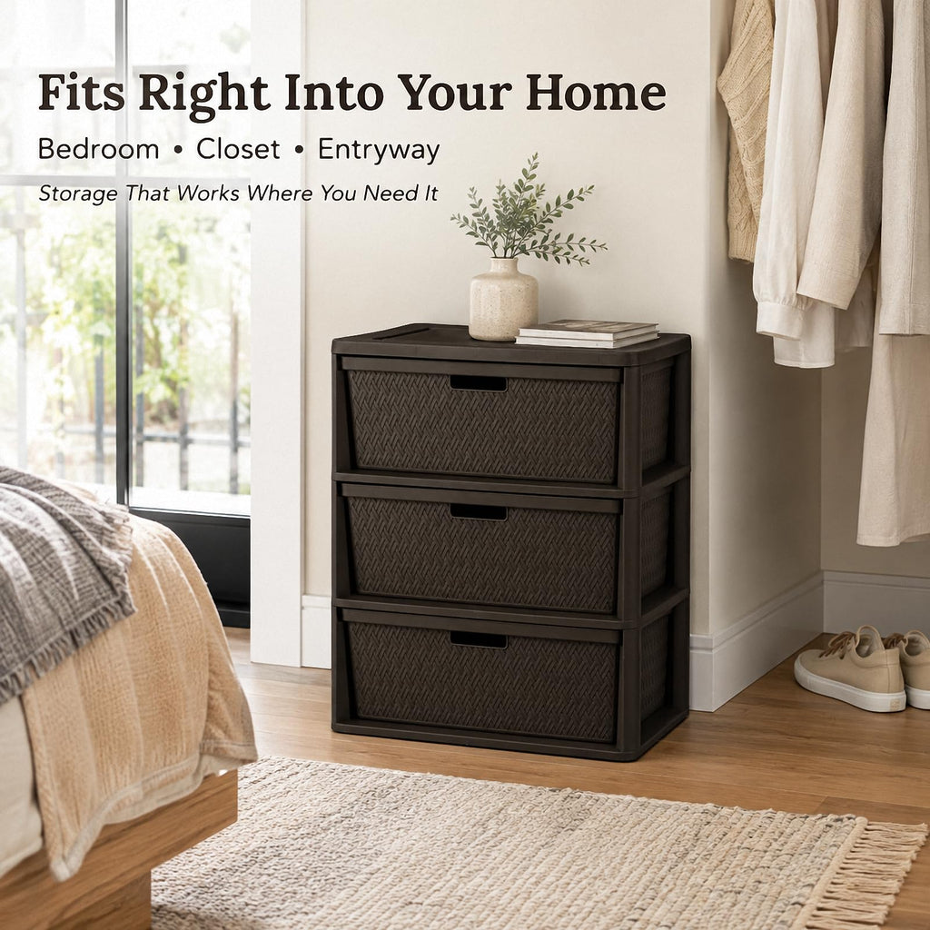 Brown 3 Drawer Plastic Storage Organizer F647890