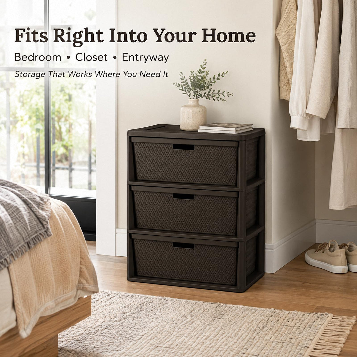 Brown 3 Drawer Plastic Storage Organizer F647890