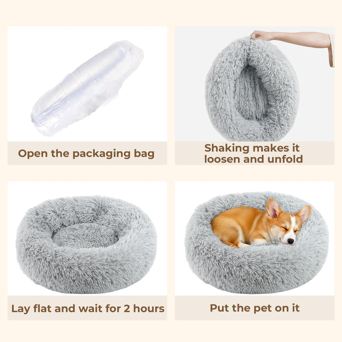 Round Fluffy Washable Anti-Anxiety Dog and Cat Bed V95961