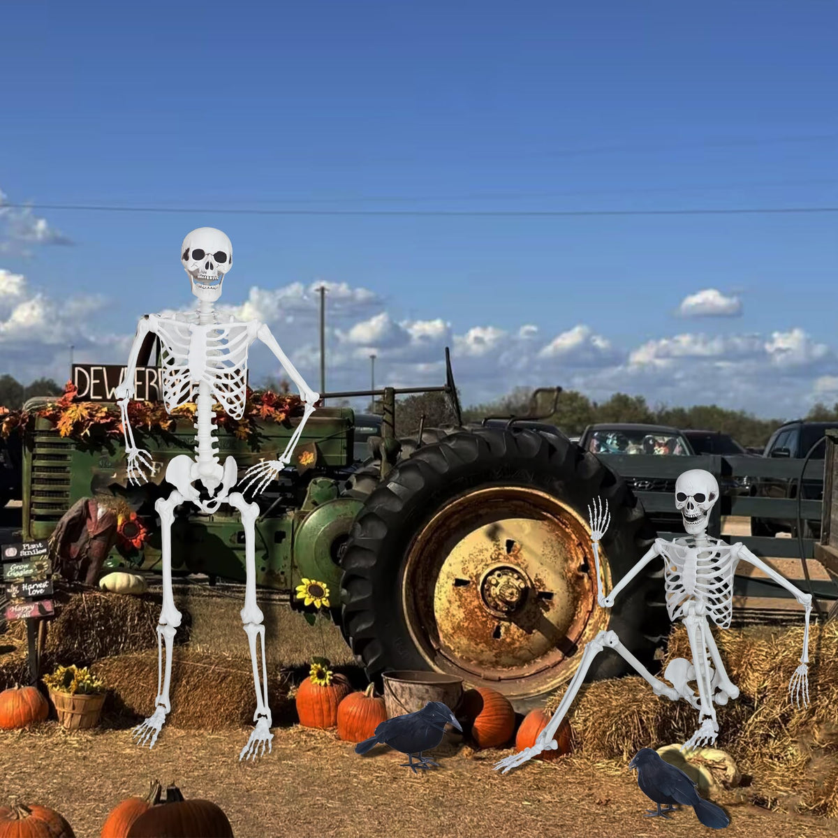 5.4ft/165cm Halloween Skeleton with Crows Movable Joints G53305