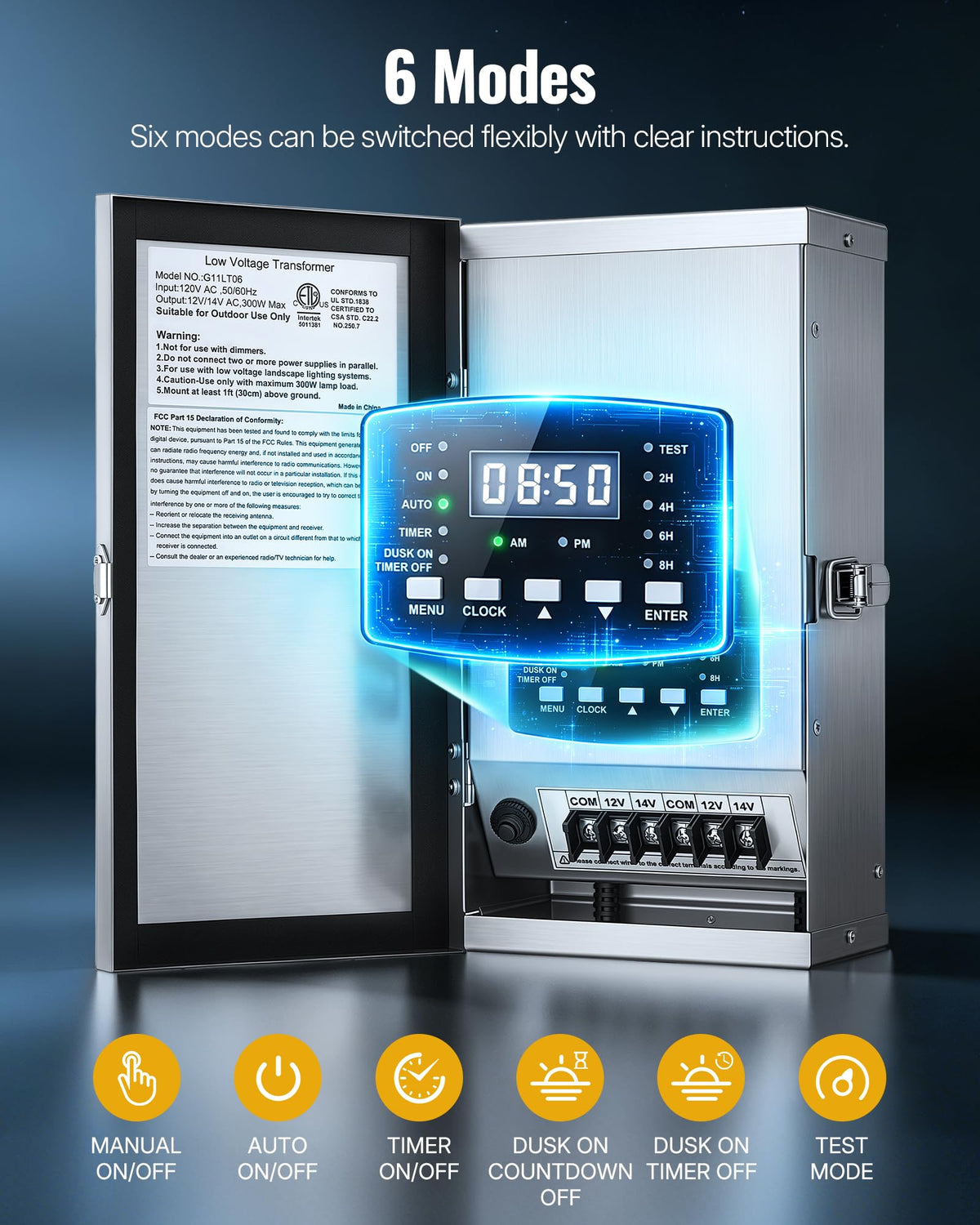 300W Low Voltage Landscape Transformer with Timer & Photocell Sensor O6254