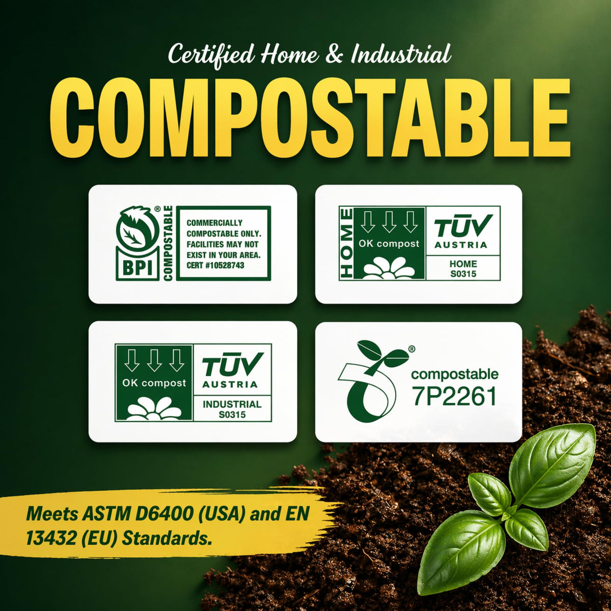 45 Gallon Compostable Trash Bags 20 Count 1.6 Mil B70228