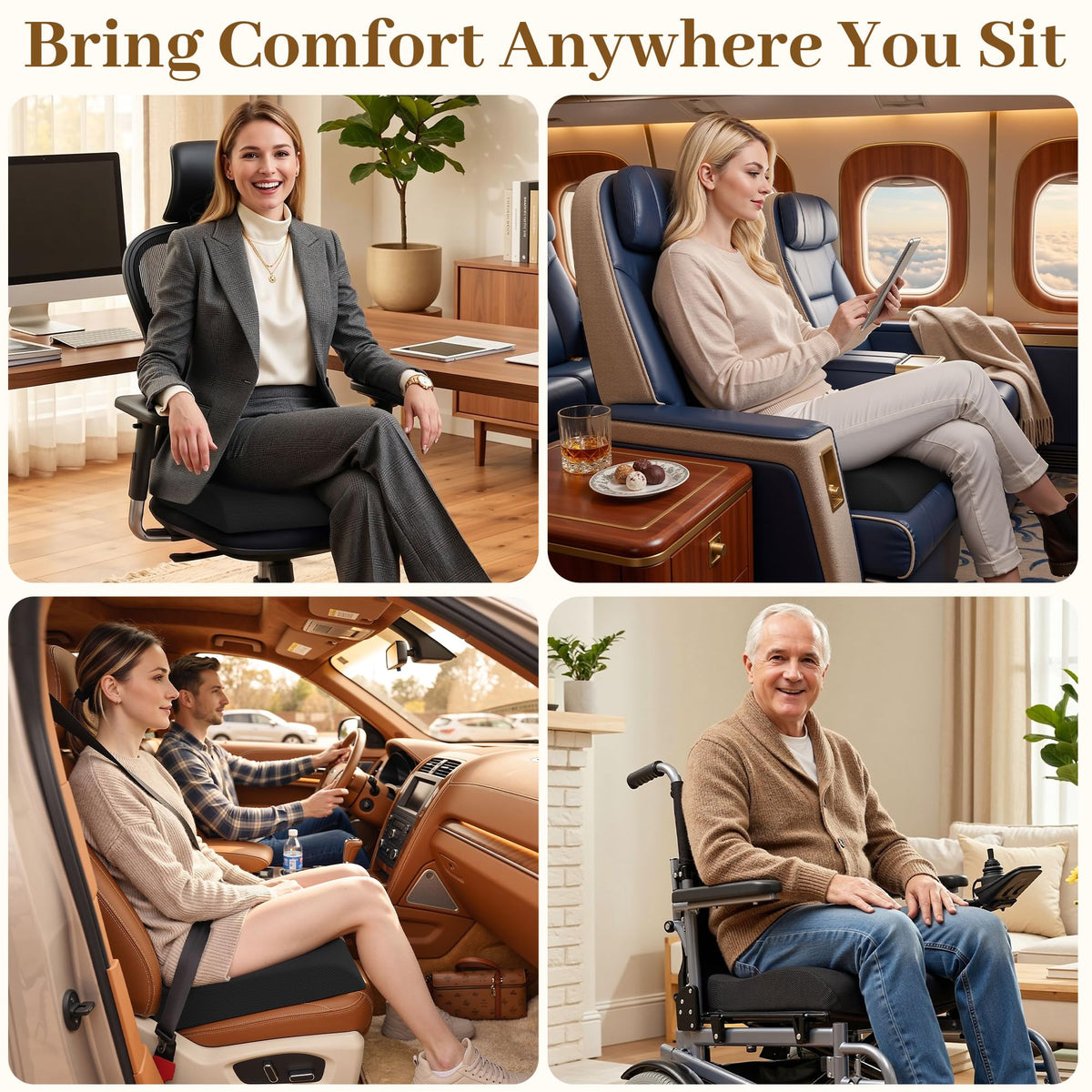 Memory Foam Seat Cushion 3-Inch Black X6237
