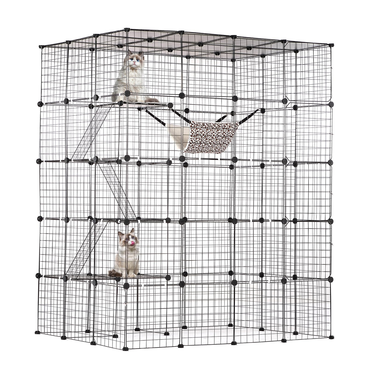 4-Tier Metal Wire Cat Cage with Hammock Ramp O700