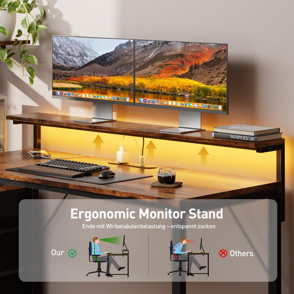 44 Inch Gaming Desk with Power Outlets & LED Lights N794166