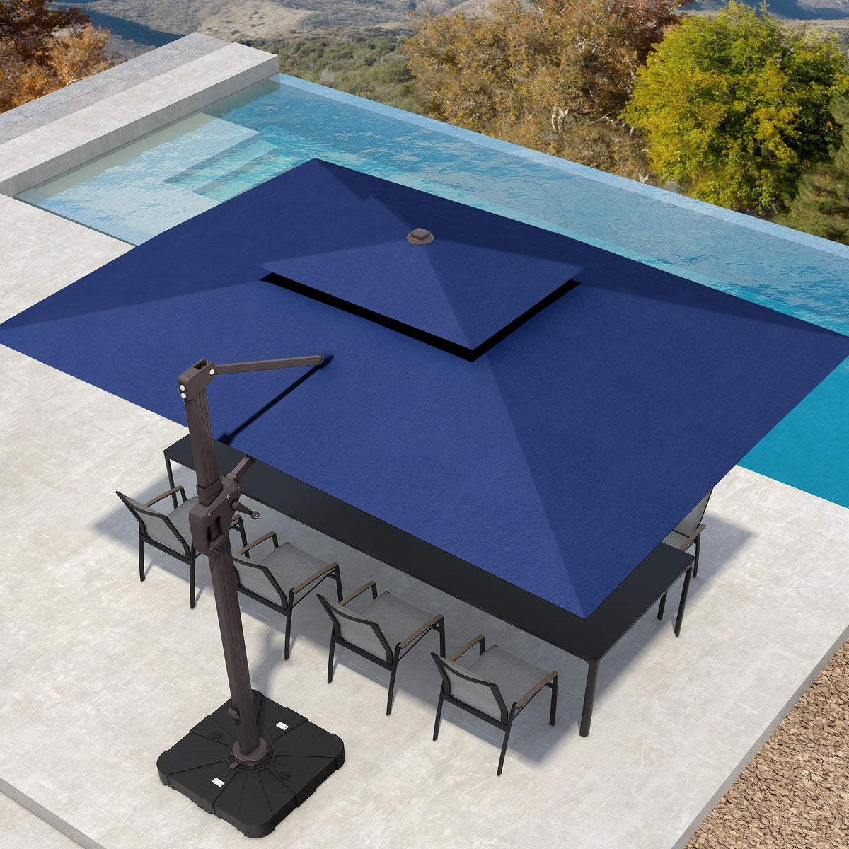 10' X 13' Patio Cantilever Umbrella with Base and LED Lights O638