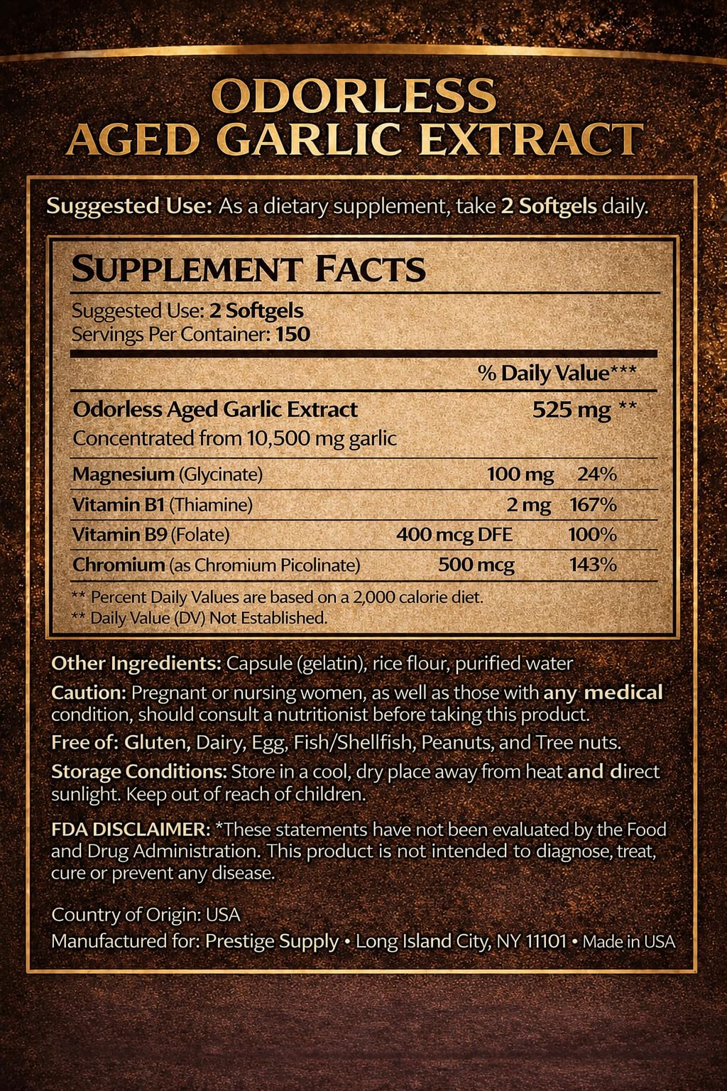 Aged Garlic Extract with Magnesium Chromium B1 & B9 300 Capsules V84542