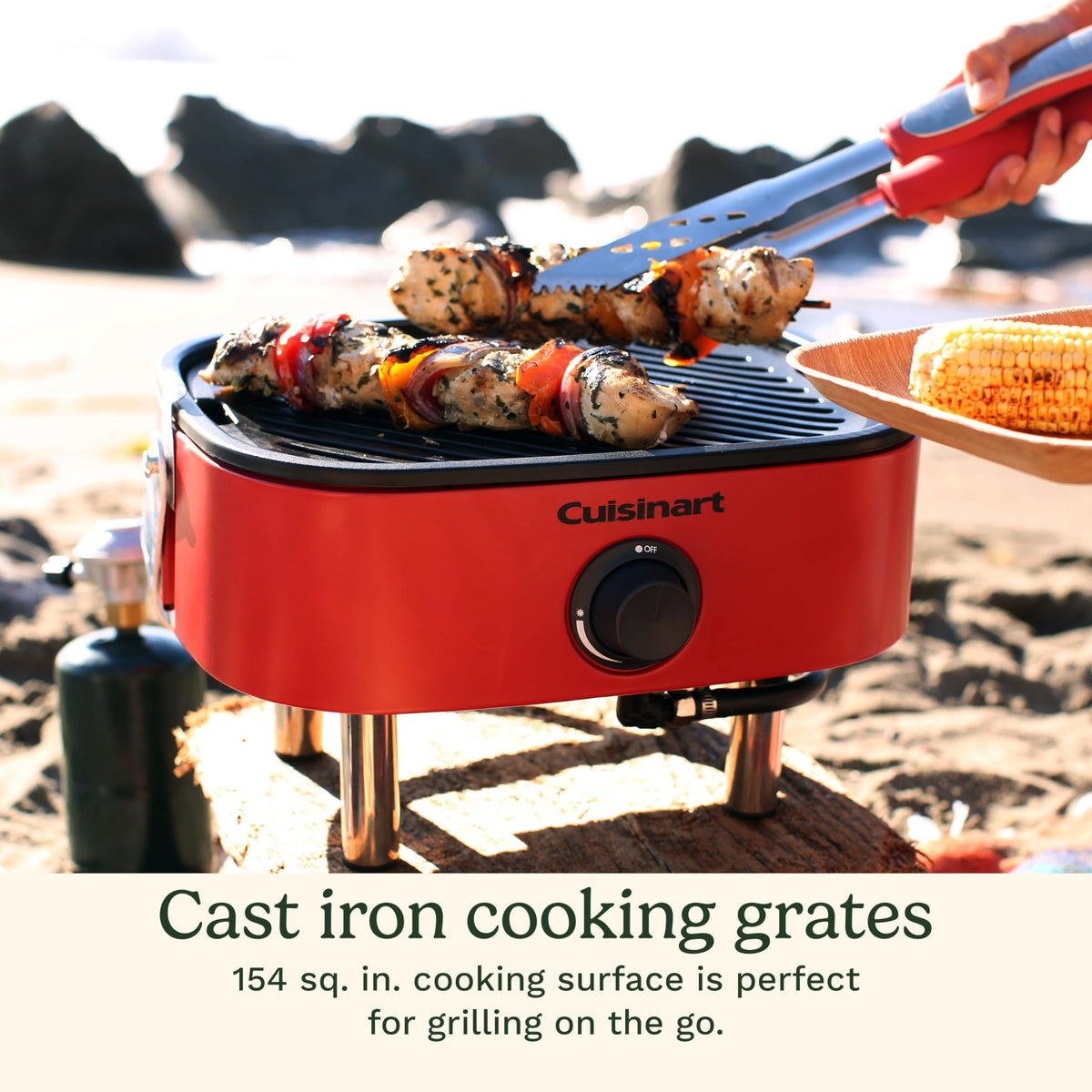 Portable Gas Grill with Cutting Board and Non Stick Cast Iron Grate M2943