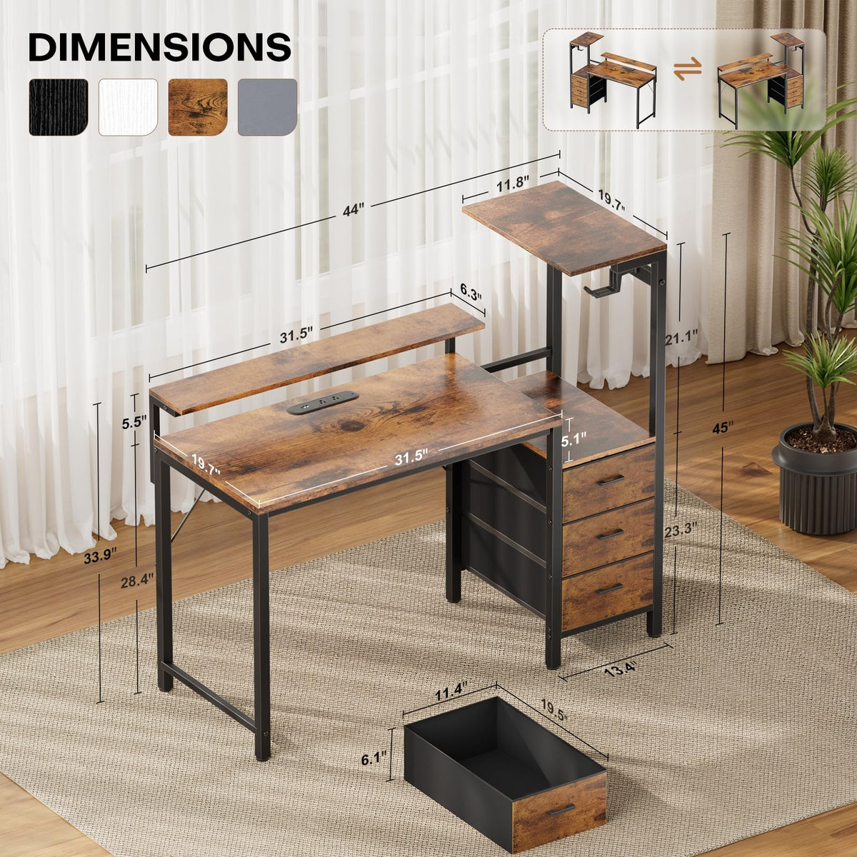 44 Inch Gaming Desk with Power Outlets & LED Lights N794166
