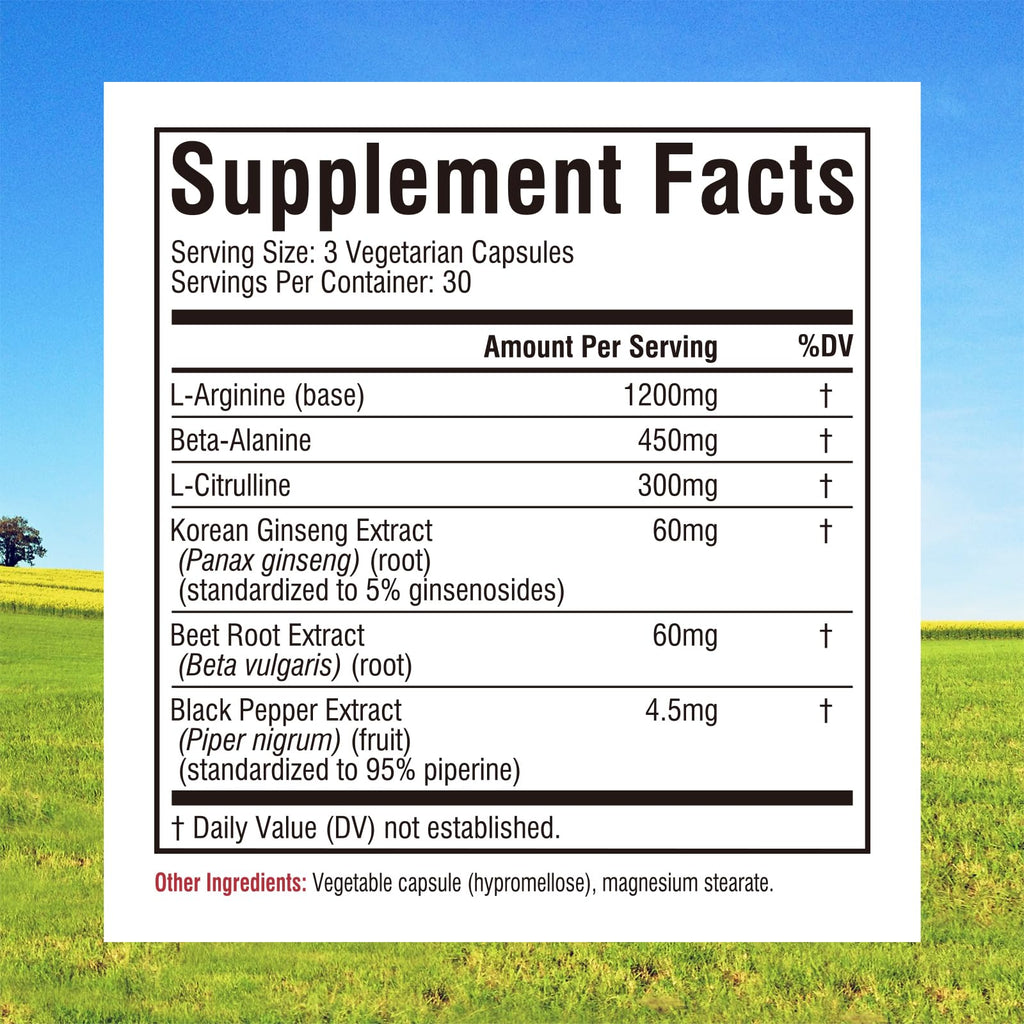 90 Vegan Capsules Nitric Oxide Booster Supplement C39838
