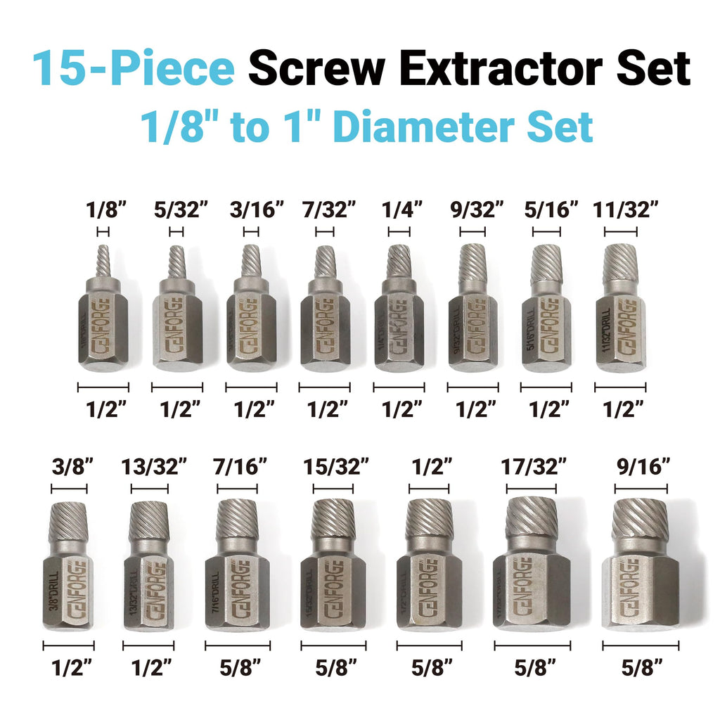 15 Pc Hex Head Screw Extractor Set Chrome Molybdenum Steel S354