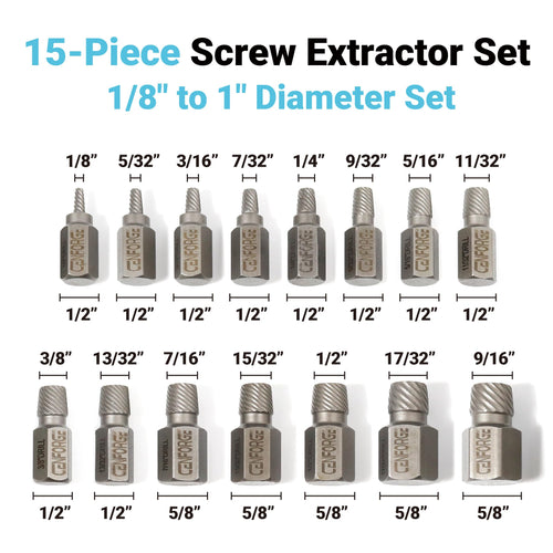 15 Pc Hex Head Screw Extractor Set Chrome Molybdenum Steel S354