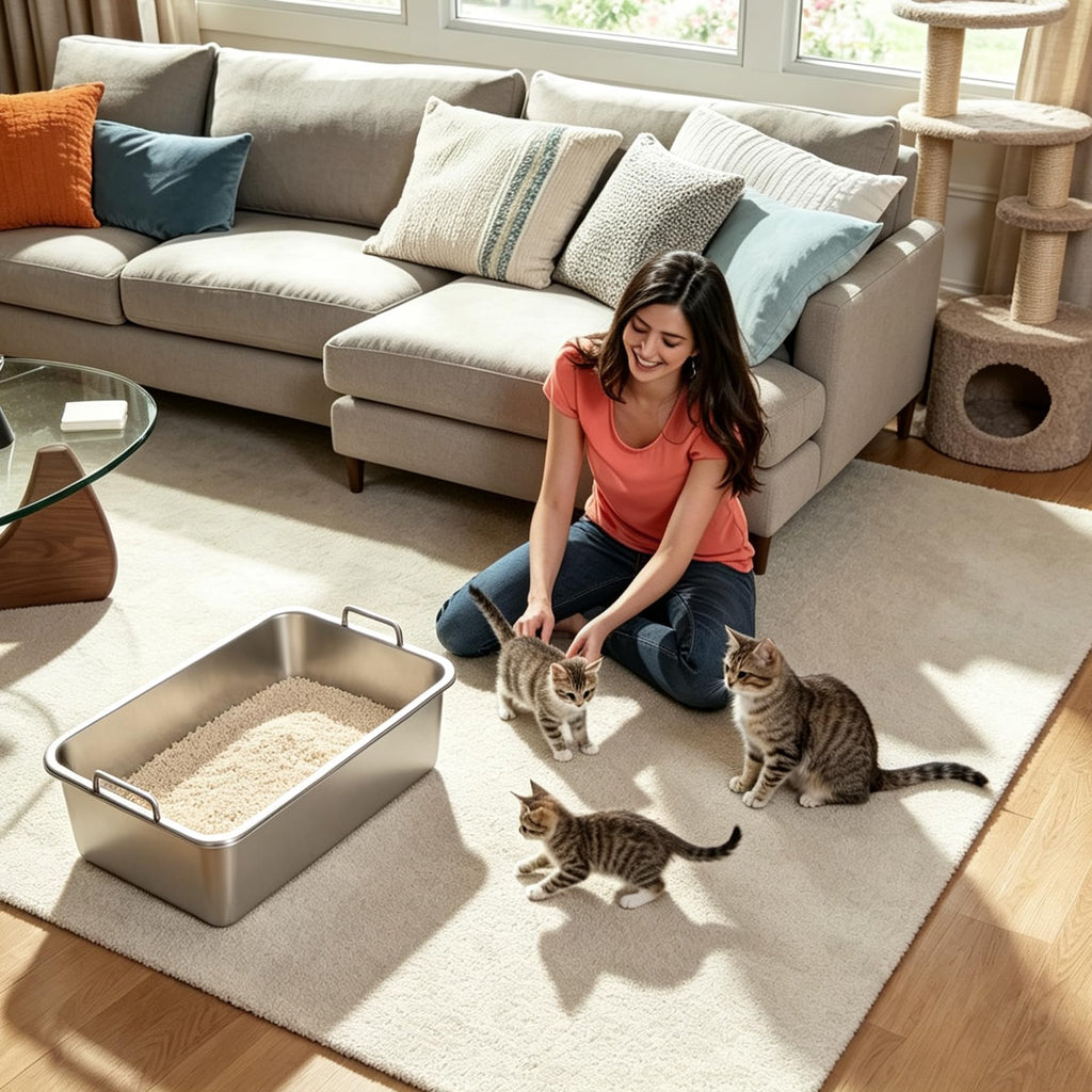 Extra Large Stainless Steel Sifting Cat Litter Box with Dual Handles U493080