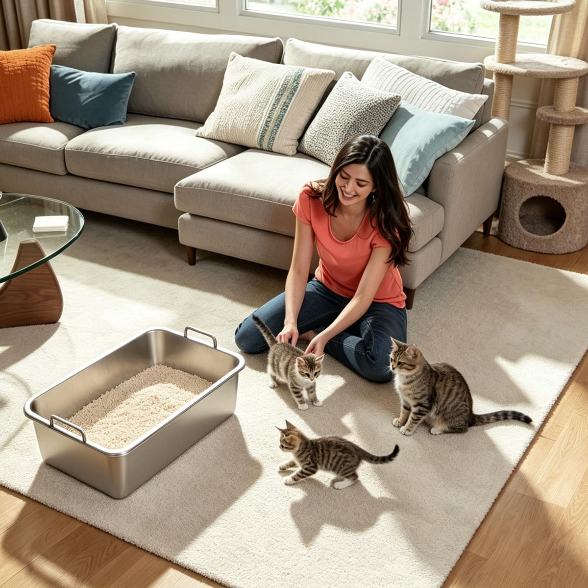 Extra Large Stainless Steel Sifting Cat Litter Box with Dual Handles U493080