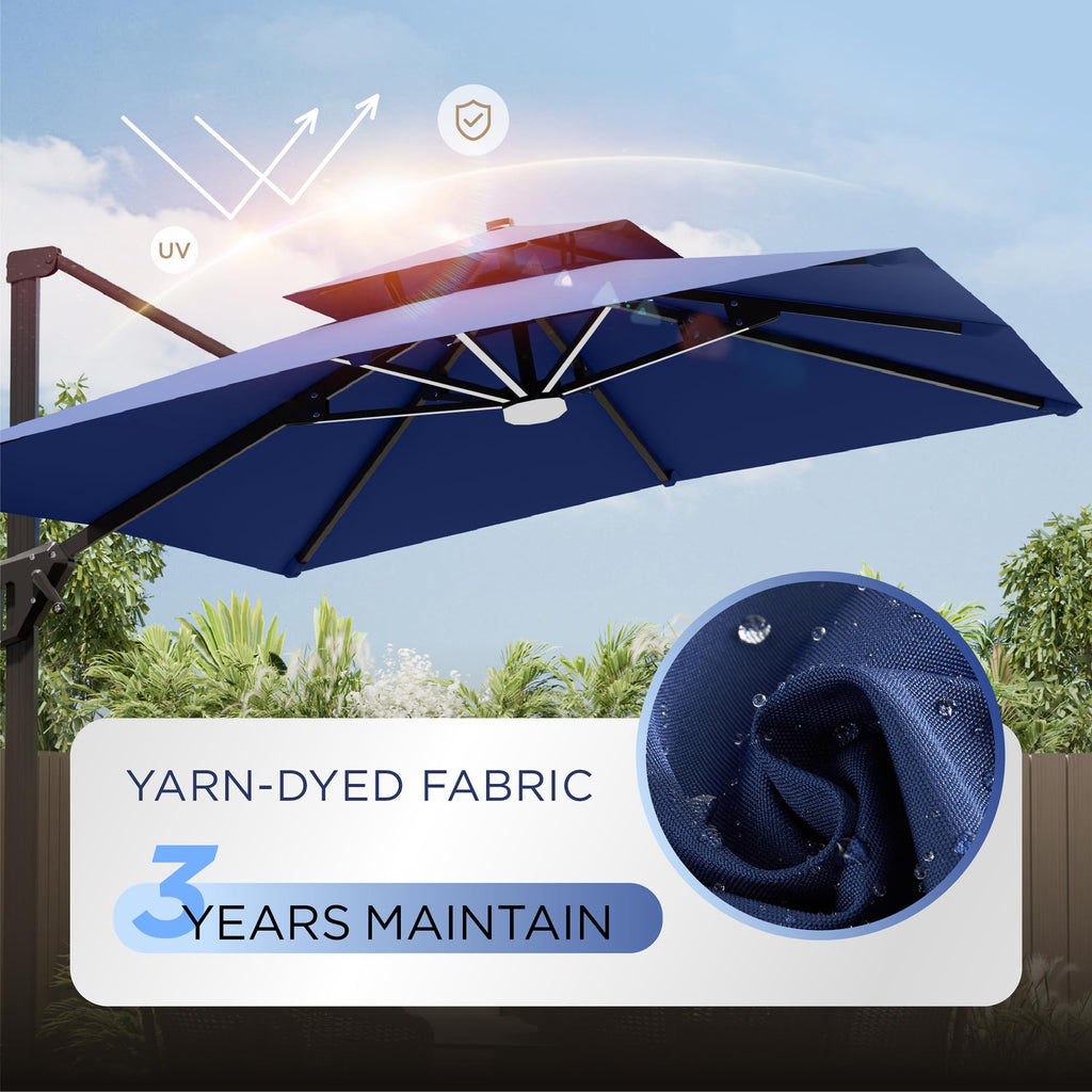 10' X 13' Patio Cantilever Umbrella with Base and LED Lights O638