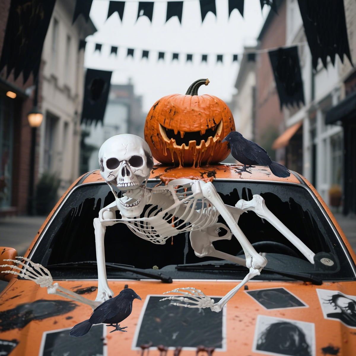 5.4ft/165cm Halloween Skeleton with Crows Movable Joints G53305