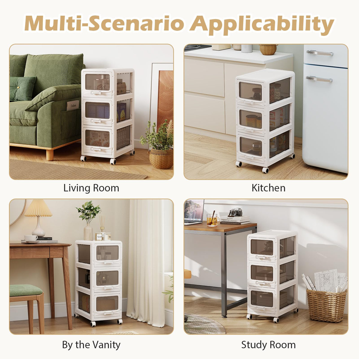 3 Tier Rolling Storage Cart with Drawers Y173864