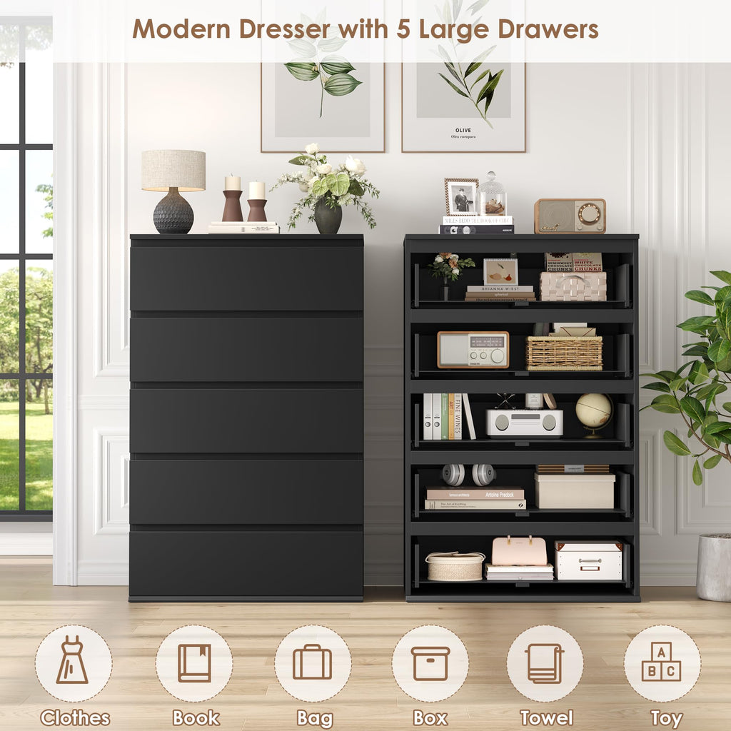 Black 5 Drawer Dresser W3480