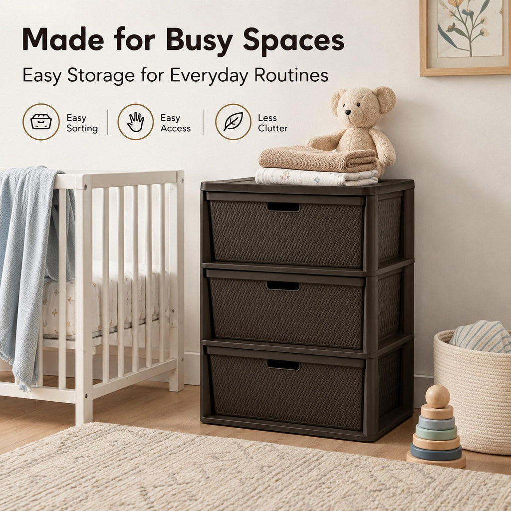 Brown 3 Drawer Plastic Storage Organizer F647890
