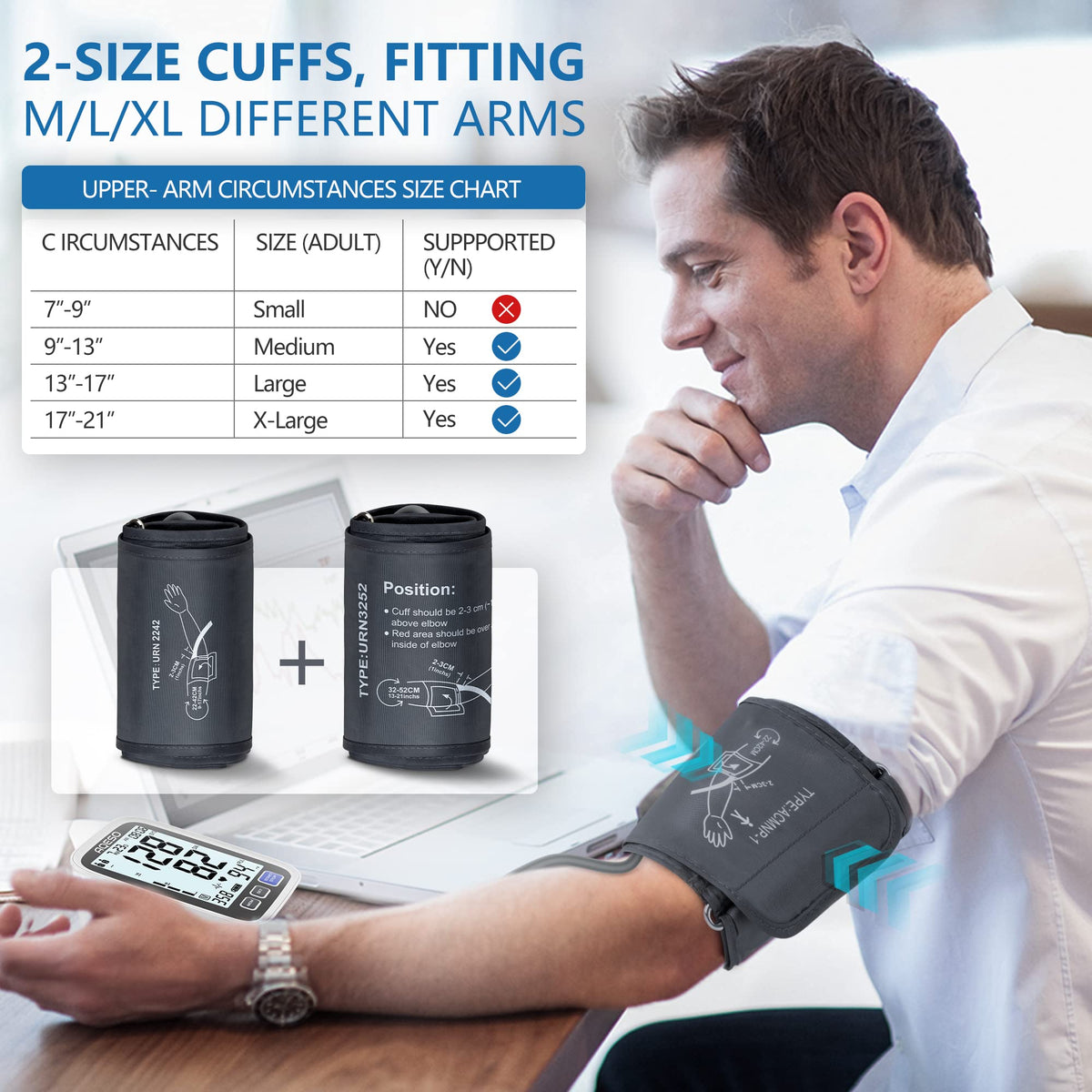 Upper Arm Blood Pressure Machine with 2 Size Cuffs and Backlit LCD V306760