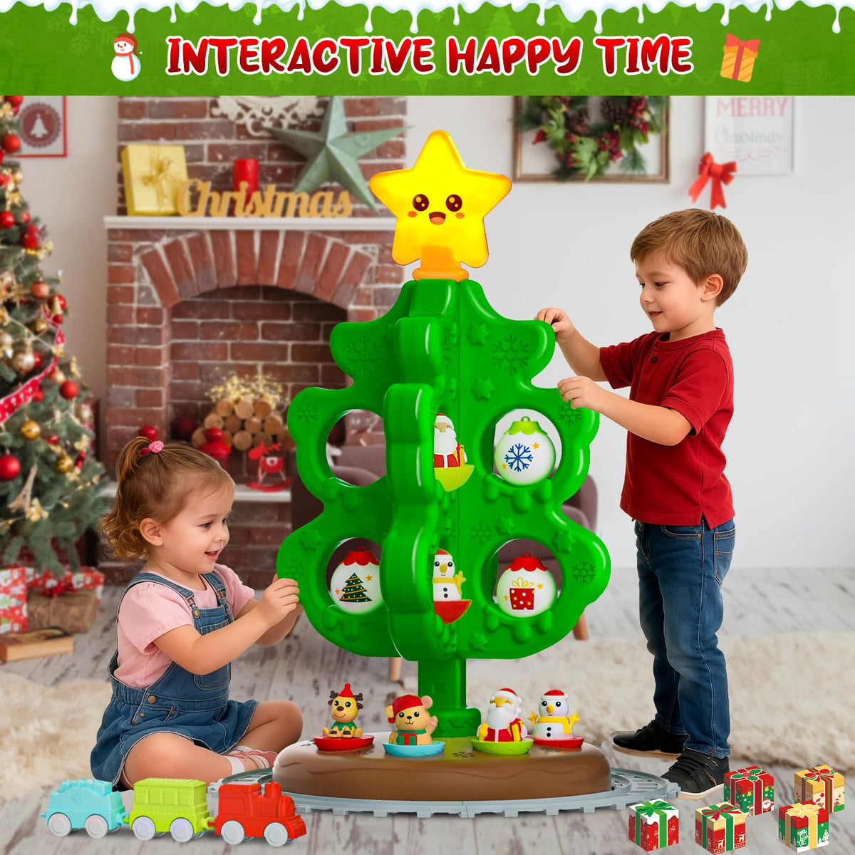 Light Up Musical Christmas Tree Toy Set with Ornaments J80337