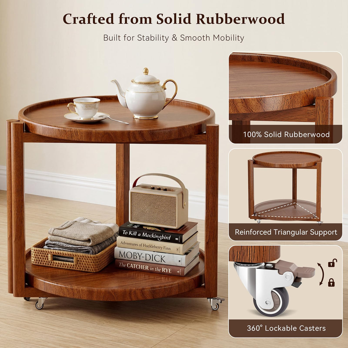 Rolling Side Table with Wheels E1081